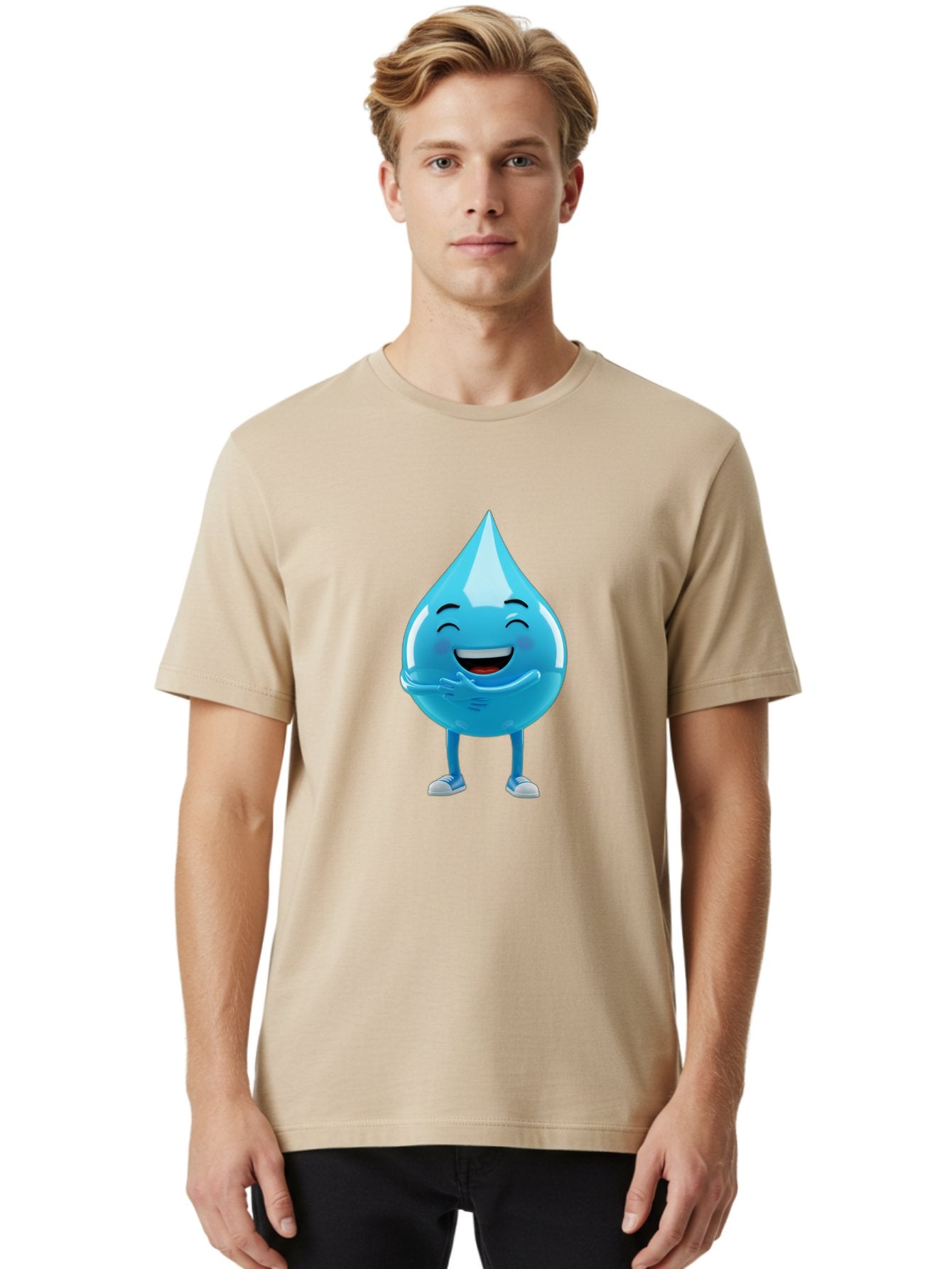 Droplet-Character Men'S Graphic Tee, 100% Cotton, Comfortable Casual Summer Wear, Machine Washable, Water Droplet Character, Happy Face, Smiling Water Drop, Blue Water, Water Conservation, Hydration, Winking Character, Playful Graphic, Bae175 16