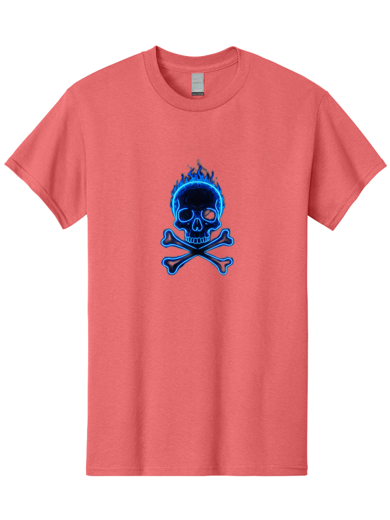 Flaming-Skull-And-Crossbones Men'S Graphic Tee, 100% Cotton, Comfortable Casual Summer Wear, Machine Washable, Skull And Crossbones, Danger Symbol, Death Sign, Pirate Flag, Toxic Warning, Hazardous Materials, Neon Effect, Glowing Blue, Bae177 15