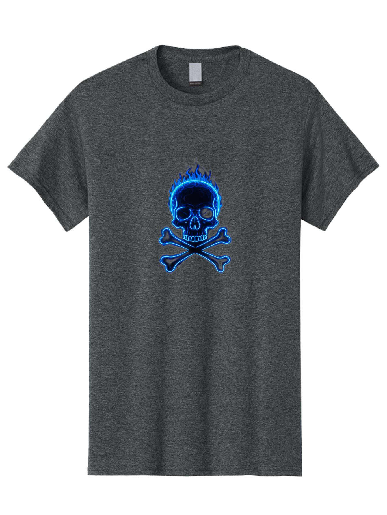 Flaming-Skull-And-Crossbones Men'S Graphic Tee, 100% Cotton, Comfortable Casual Summer Wear, Machine Washable, Skull And Crossbones, Danger Symbol, Death Sign, Pirate Flag, Toxic Warning, Hazardous Materials, Neon Effect, Glowing Blue, Bae177 12