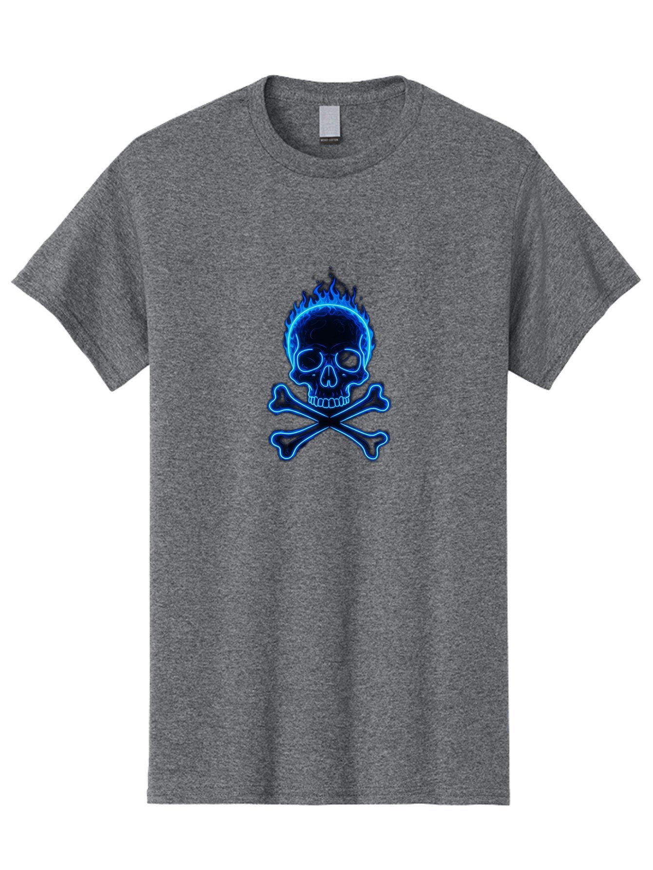 Flaming-Skull-And-Crossbones Men'S Graphic Tee, 100% Cotton, Comfortable Casual Summer Wear, Machine Washable, Skull And Crossbones, Danger Symbol, Death Sign, Pirate Flag, Toxic Warning, Hazardous Materials, Neon Effect, Glowing Blue, Bae177 3