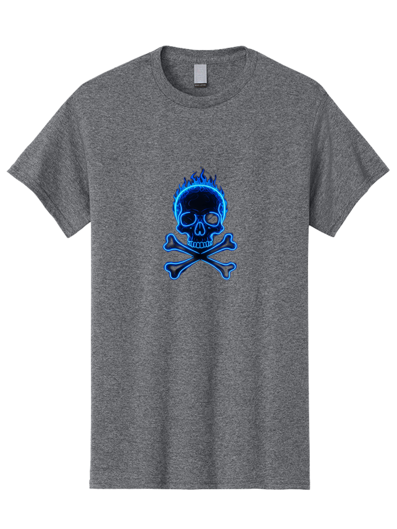 Flaming-Skull-And-Crossbones Men'S Graphic Tee, 100% Cotton, Comfortable Casual Summer Wear, Machine Washable, Skull And Crossbones, Danger Symbol, Death Sign, Pirate Flag, Toxic Warning, Hazardous Materials, Neon Effect, Glowing Blue, Bae177 9