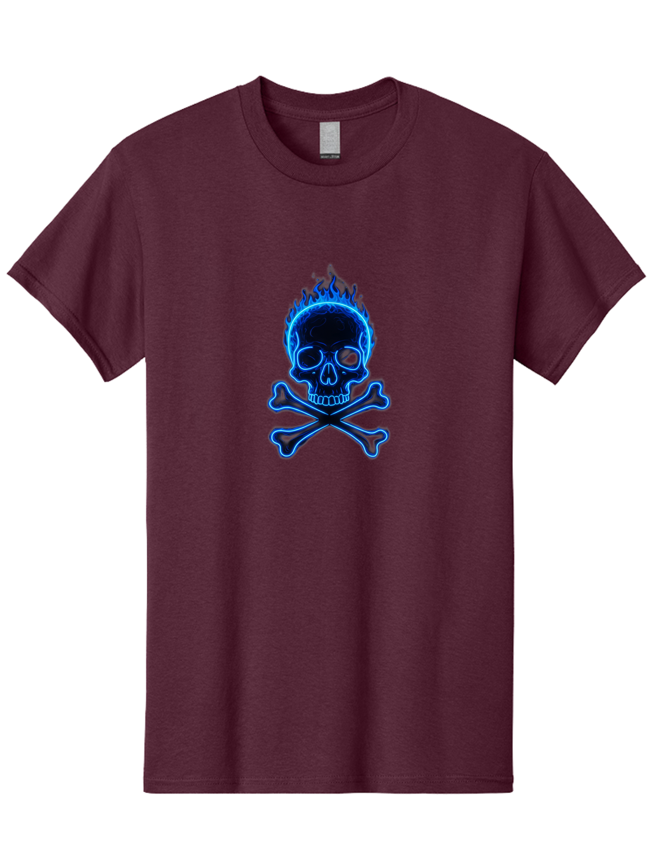 Flaming-Skull-And-Crossbones Men'S Graphic Tee, 100% Cotton, Comfortable Casual Summer Wear, Machine Washable, Skull And Crossbones, Danger Symbol, Death Sign, Pirate Flag, Toxic Warning, Hazardous Materials, Neon Effect, Glowing Blue, Bae177 8