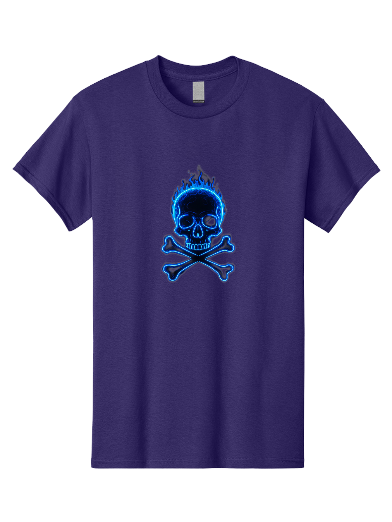 Flaming-Skull-And-Crossbones Men'S Graphic Tee, 100% Cotton, Comfortable Casual Summer Wear, Machine Washable, Skull And Crossbones, Danger Symbol, Death Sign, Pirate Flag, Toxic Warning, Hazardous Materials, Neon Effect, Glowing Blue, Bae177 13