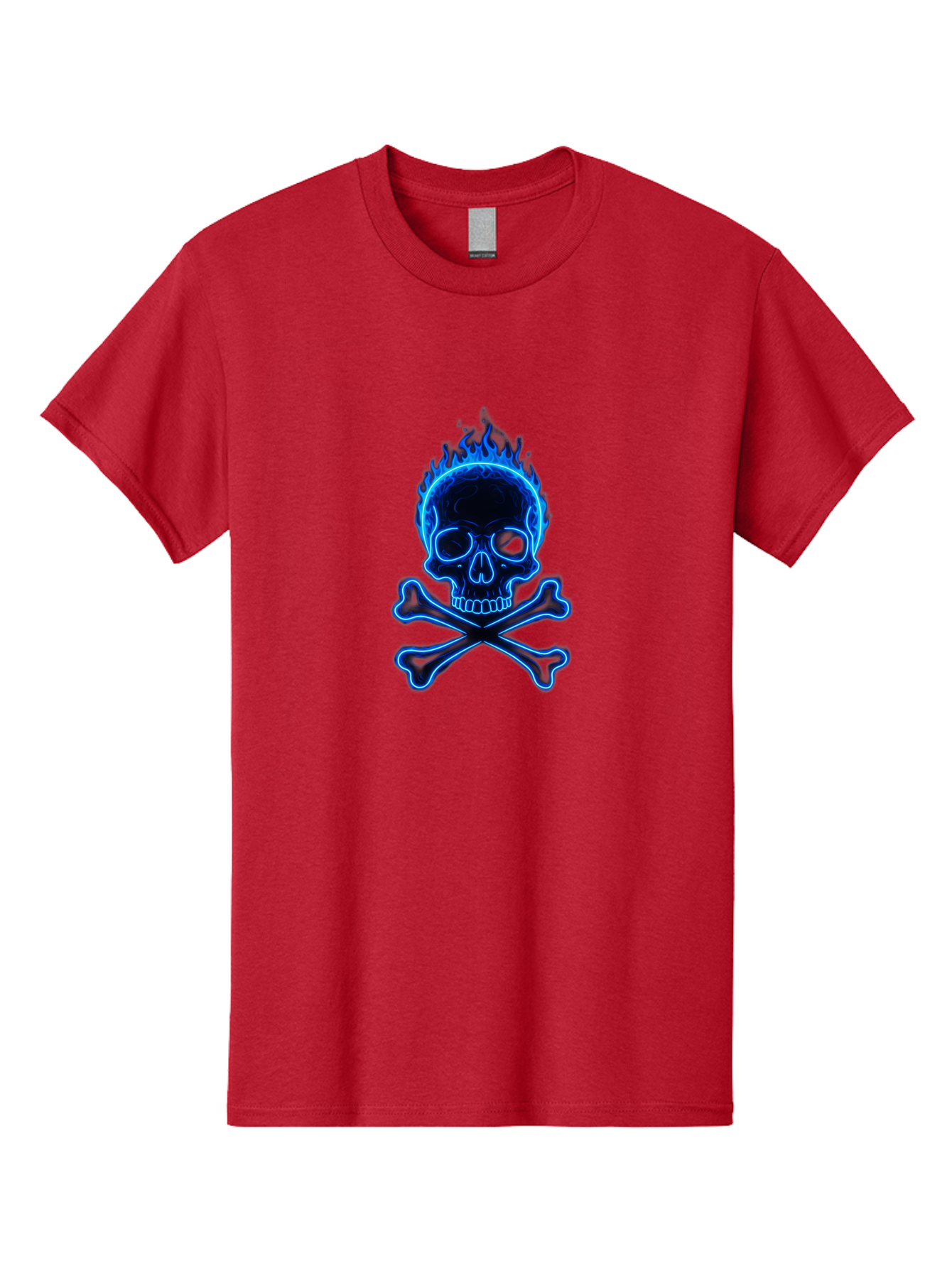 Flaming-Skull-And-Crossbones Men'S Graphic Tee, 100% Cotton, Comfortable Casual Summer Wear, Machine Washable, Skull And Crossbones, Danger Symbol, Death Sign, Pirate Flag, Toxic Warning, Hazardous Materials, Neon Effect, Glowing Blue, Bae177 14