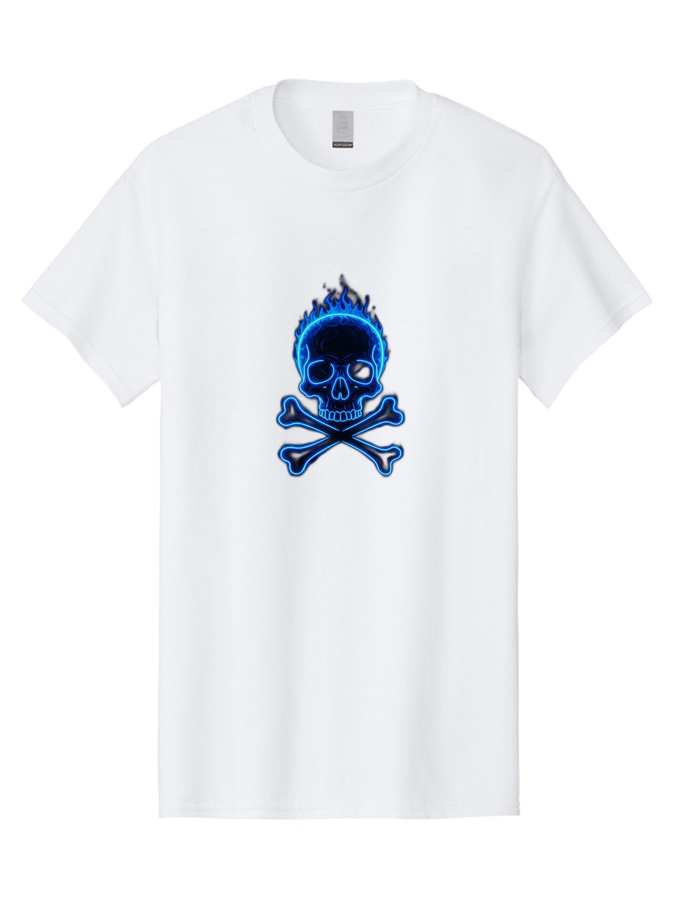 Flaming-Skull-And-Crossbones Men'S Graphic Tee, 100% Cotton, Comfortable Casual Summer Wear, Machine Washable, Skull And Crossbones, Danger Symbol, Death Sign, Pirate Flag, Toxic Warning, Hazardous Materials, Neon Effect, Glowing Blue, Bae177 6