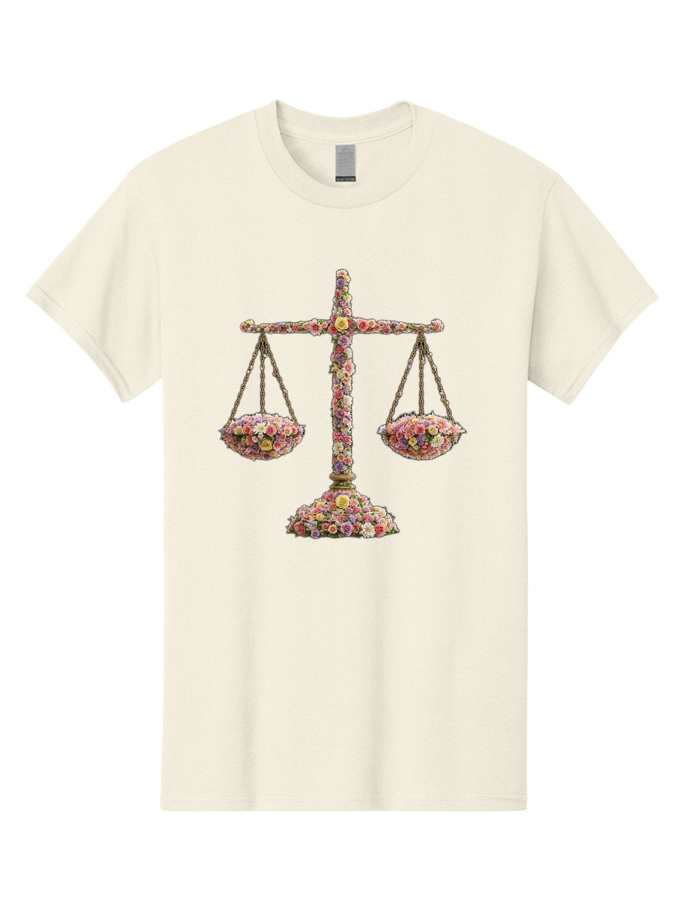 Floral-Scales Men'S Graphic Tee, 100% Cotton, Comfortable Casual Summer Wear, Machine Washable, Scale With Flowers, Floral Arrangement, Balance And Harmony, Beautiful Bouquet, Pastel Colors, Delicate Petals, Symmetry, Equilibrium Bae178 15