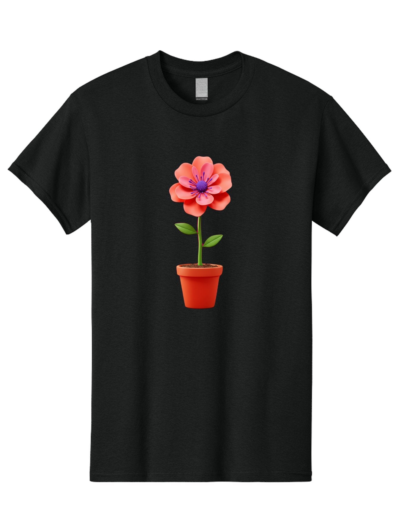 Flower-Pot Men'S Graphic Tee, 100% Cotton, Comfortable Casual Summer Wear, Machine Washable, Flower In Pot, Potted Plant, Pink Flower, Purple Center, Green Stem, Red Pot, Digital Illustration, Floral Design, Botanical Art, Garden Inspiration Bae181 15