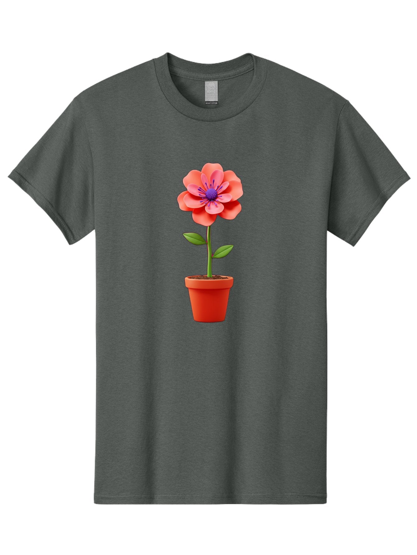 Flower-Pot Men'S Graphic Tee, 100% Cotton, Comfortable Casual Summer Wear, Machine Washable, Flower In Pot, Potted Plant, Pink Flower, Purple Center, Green Stem, Red Pot, Digital Illustration, Floral Design, Botanical Art, Garden Inspiration Bae181 9