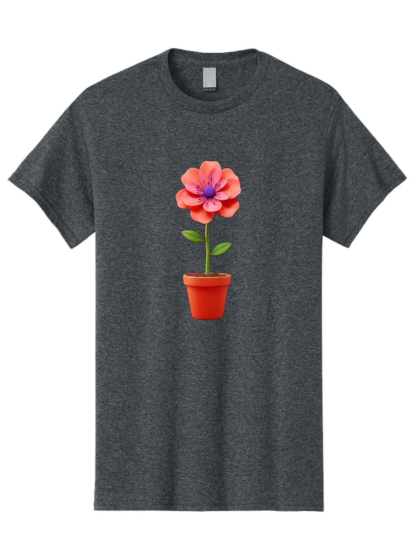 Flower-Pot Men'S Graphic Tee, 100% Cotton, Comfortable Casual Summer Wear, Machine Washable, Flower In Pot, Potted Plant, Pink Flower, Purple Center, Green Stem, Red Pot, Digital Illustration, Floral Design, Botanical Art, Garden Inspiration Bae181 12