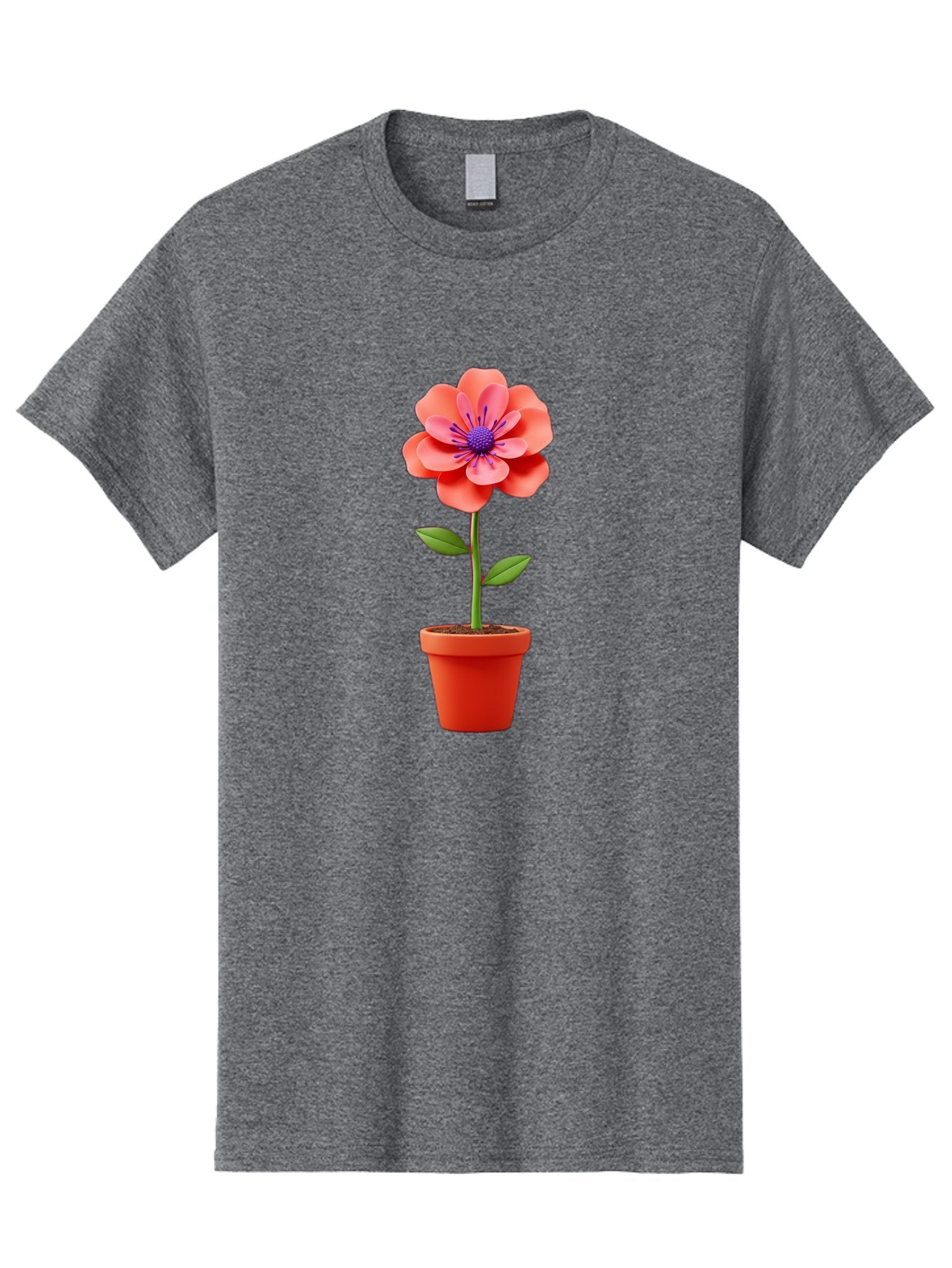 Flower-Pot Men'S Graphic Tee, 100% Cotton, Comfortable Casual Summer Wear, Machine Washable, Flower In Pot, Potted Plant, Pink Flower, Purple Center, Green Stem, Red Pot, Digital Illustration, Floral Design, Botanical Art, Garden Inspiration Bae181 13