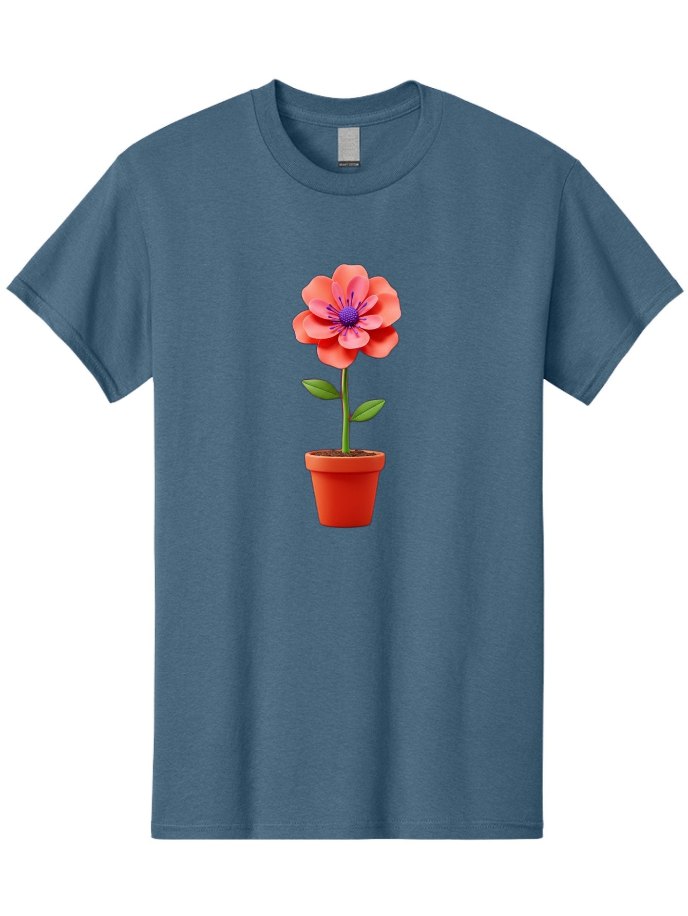 Flower-Pot Men'S Graphic Tee, 100% Cotton, Comfortable Casual Summer Wear, Machine Washable, Flower In Pot, Potted Plant, Pink Flower, Purple Center, Green Stem, Red Pot, Digital Illustration, Floral Design, Botanical Art, Garden Inspiration Bae181 3