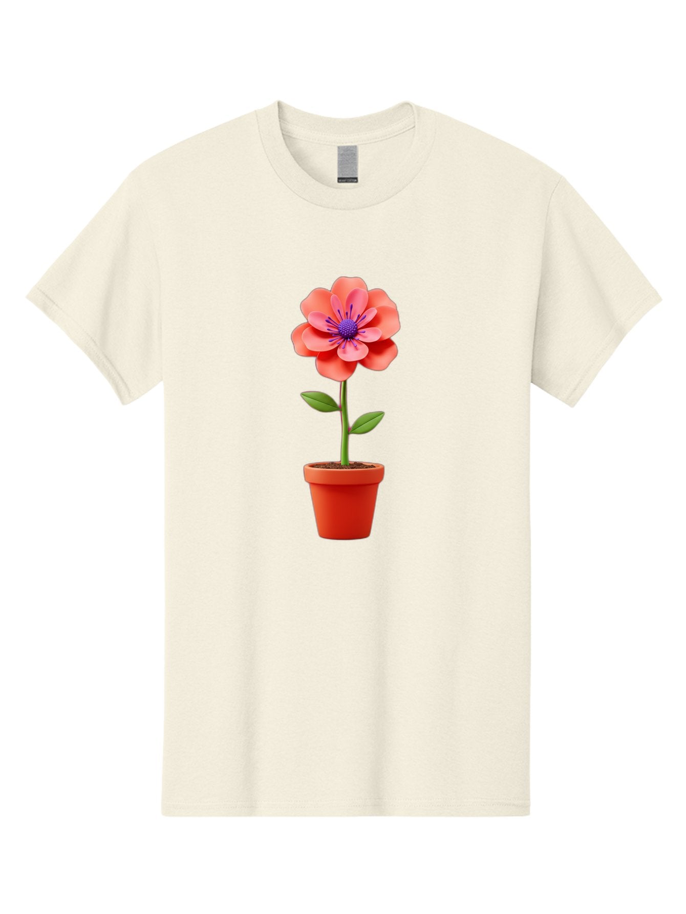Flower-Pot Men'S Graphic Tee, 100% Cotton, Comfortable Casual Summer Wear, Machine Washable, Flower In Pot, Potted Plant, Pink Flower, Purple Center, Green Stem, Red Pot, Digital Illustration, Floral Design, Botanical Art, Garden Inspiration Bae181 14
