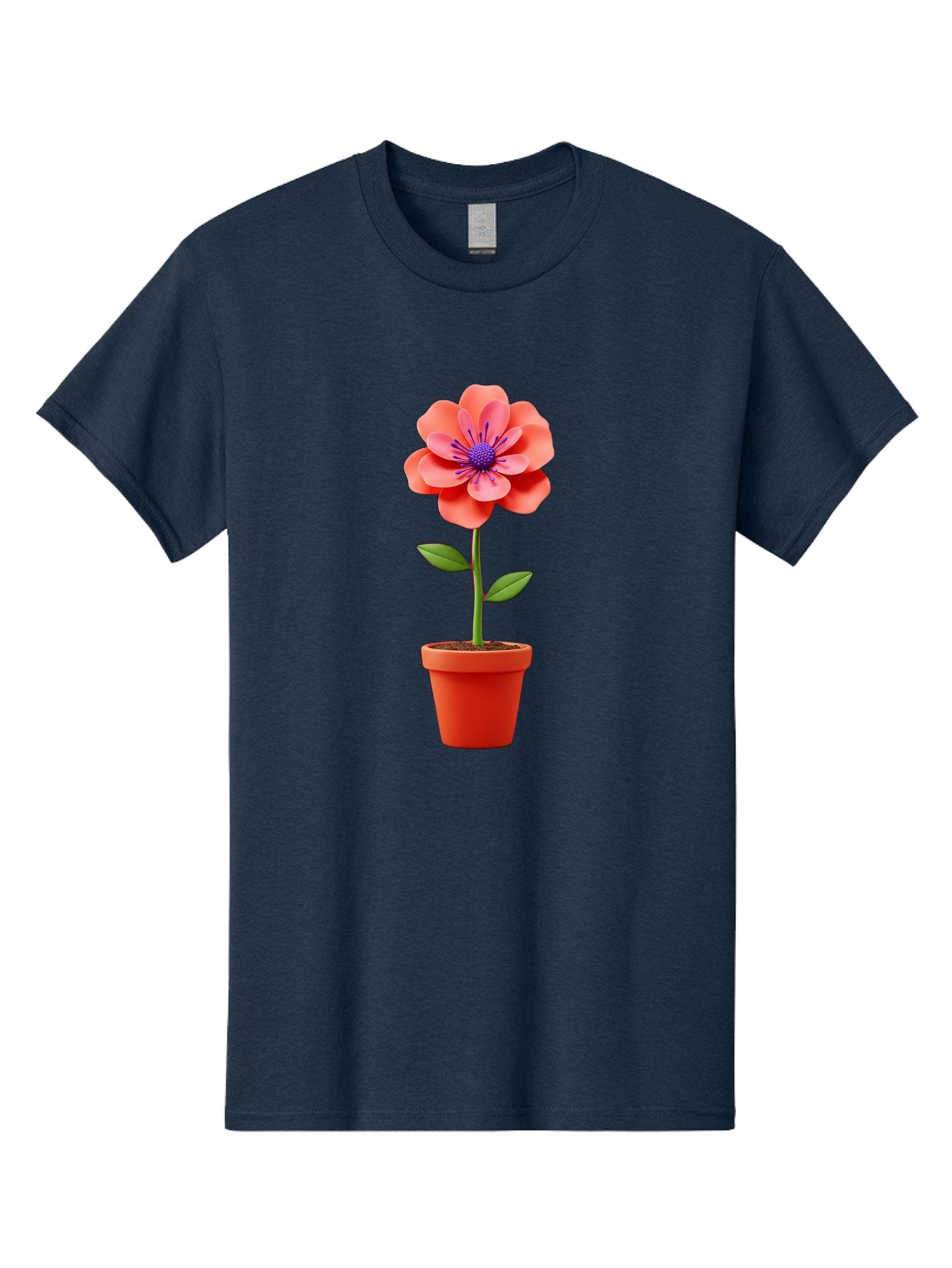 Flower-Pot Men'S Graphic Tee, 100% Cotton, Comfortable Casual Summer Wear, Machine Washable, Flower In Pot, Potted Plant, Pink Flower, Purple Center, Green Stem, Red Pot, Digital Illustration, Floral Design, Botanical Art, Garden Inspiration Bae181 8