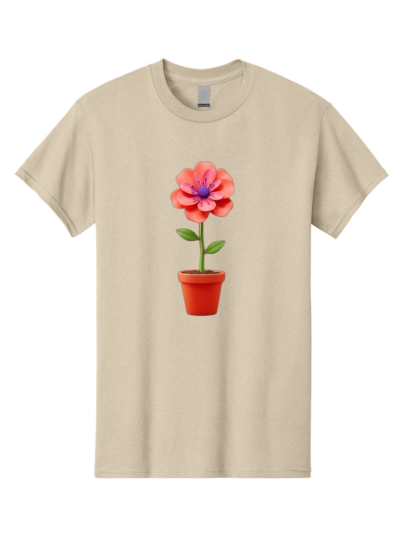 Flower-Pot Men'S Graphic Tee, 100% Cotton, Comfortable Casual Summer Wear, Machine Washable, Flower In Pot, Potted Plant, Pink Flower, Purple Center, Green Stem, Red Pot, Digital Illustration, Floral Design, Botanical Art, Garden Inspiration Bae181 10