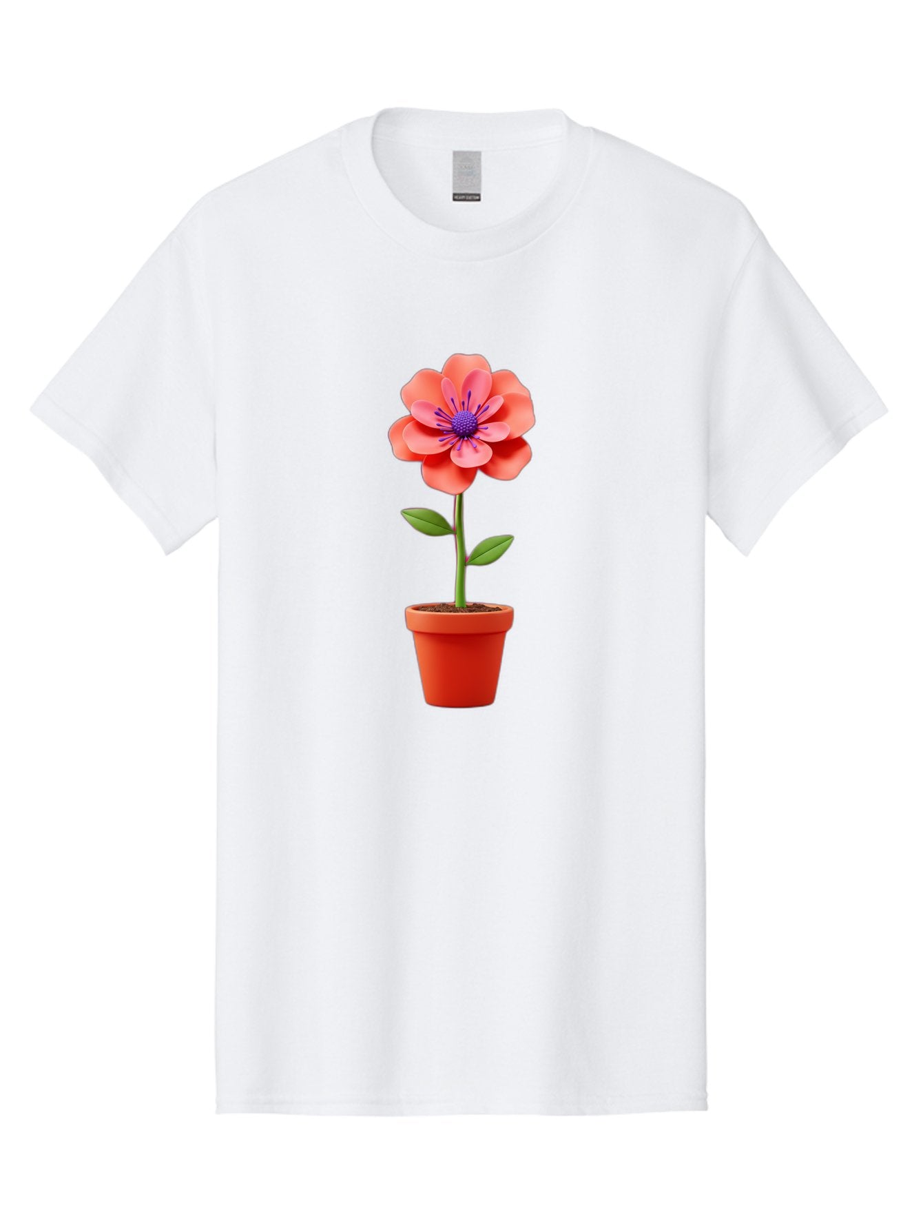 Flower-Pot Men'S Graphic Tee, 100% Cotton, Comfortable Casual Summer Wear, Machine Washable, Flower In Pot, Potted Plant, Pink Flower, Purple Center, Green Stem, Red Pot, Digital Illustration, Floral Design, Botanical Art, Garden Inspiration Bae181 7