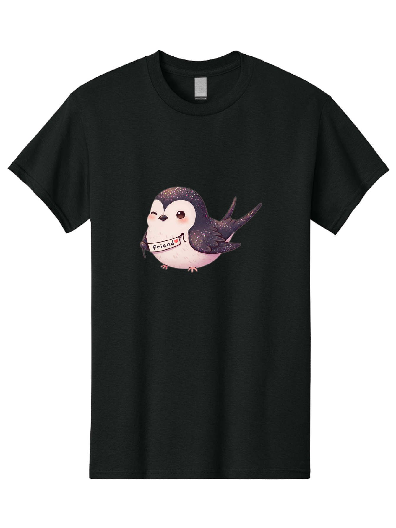 Friend Men'S Graphic Tee, 100% Cotton, Comfortable Casual Summer Wear, Machine Washable, Cartoon Bird, Friendship Symbol, Cute Animal, Bird Holding Sign, Sweet Gesture, Friendship Gift, Friendship Card, Adorable Illustration, Friendship Theme, Bae182
