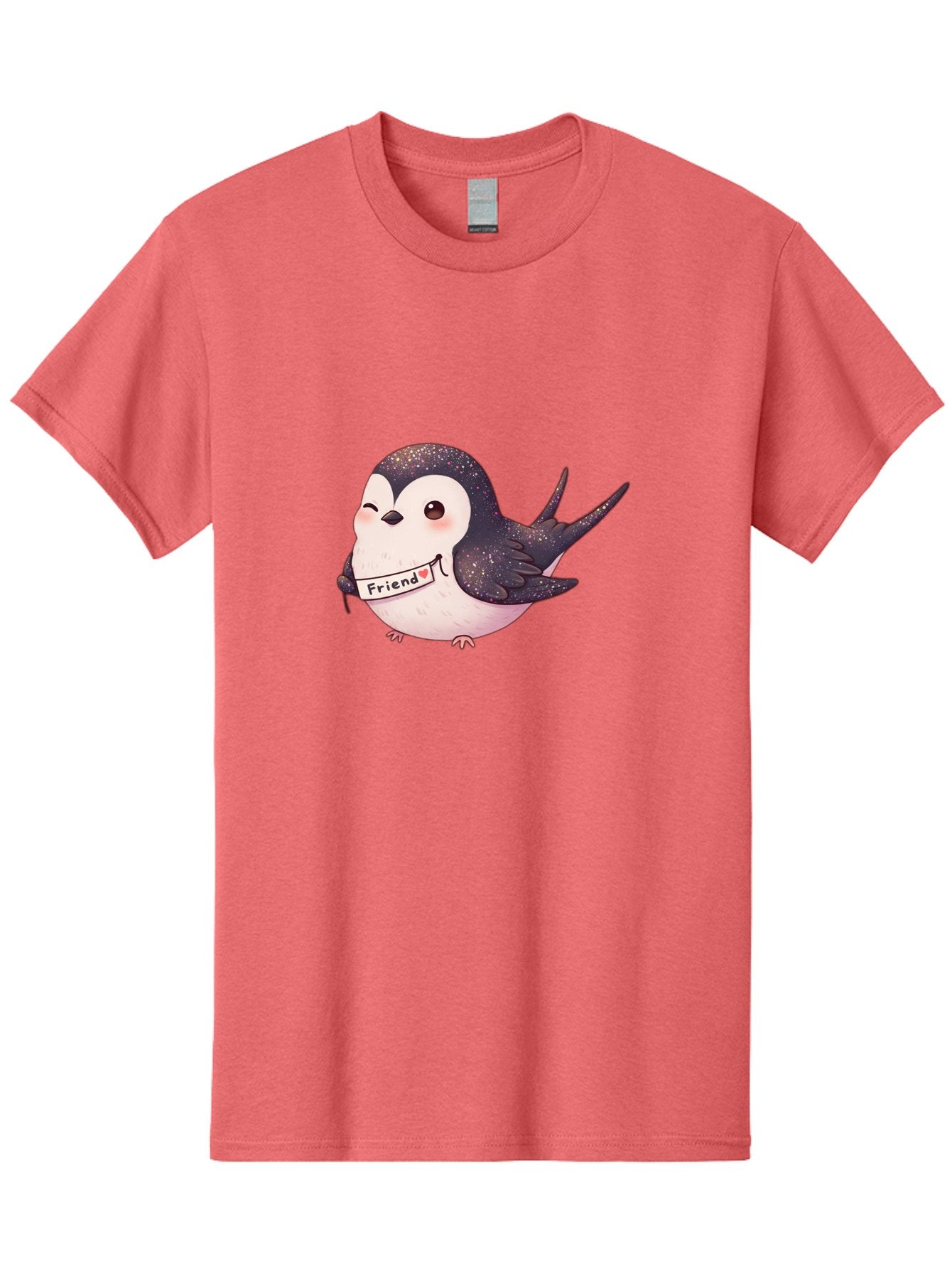 Friend Men'S Graphic Tee, 100% Cotton, Comfortable Casual Summer Wear, Machine Washable, Cartoon Bird, Friendship Symbol, Cute Animal, Bird Holding Sign, Sweet Gesture, Friendship Gift, Friendship Card, Adorable Illustration, Friendship Theme, Bae182 5