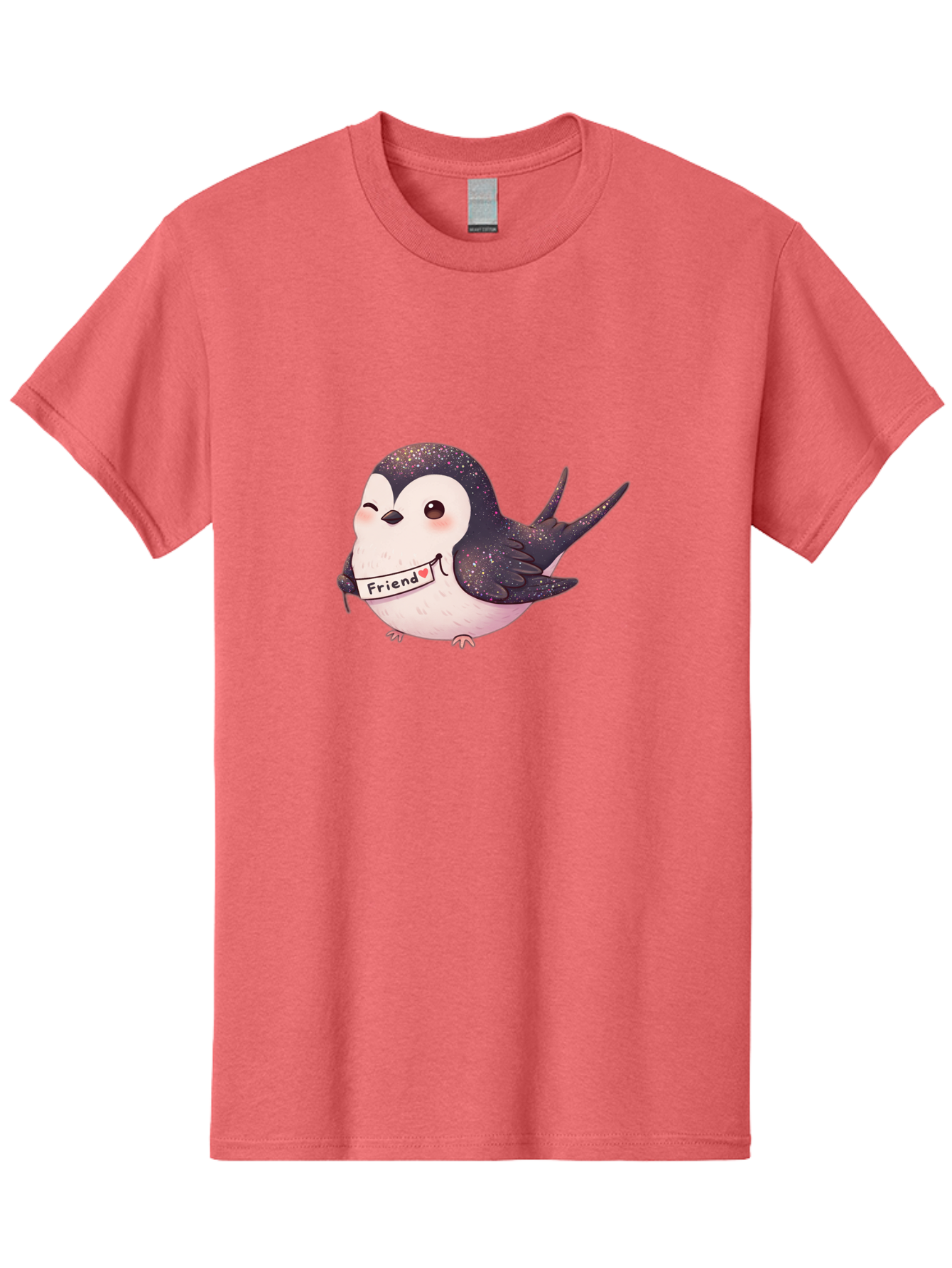 Friend Men'S Graphic Tee, 100% Cotton, Comfortable Casual Summer Wear, Machine Washable, Cartoon Bird, Friendship Symbol, Cute Animal, Bird Holding Sign, Sweet Gesture, Friendship Gift, Friendship Card, Adorable Illustration, Friendship Theme, Bae182 8