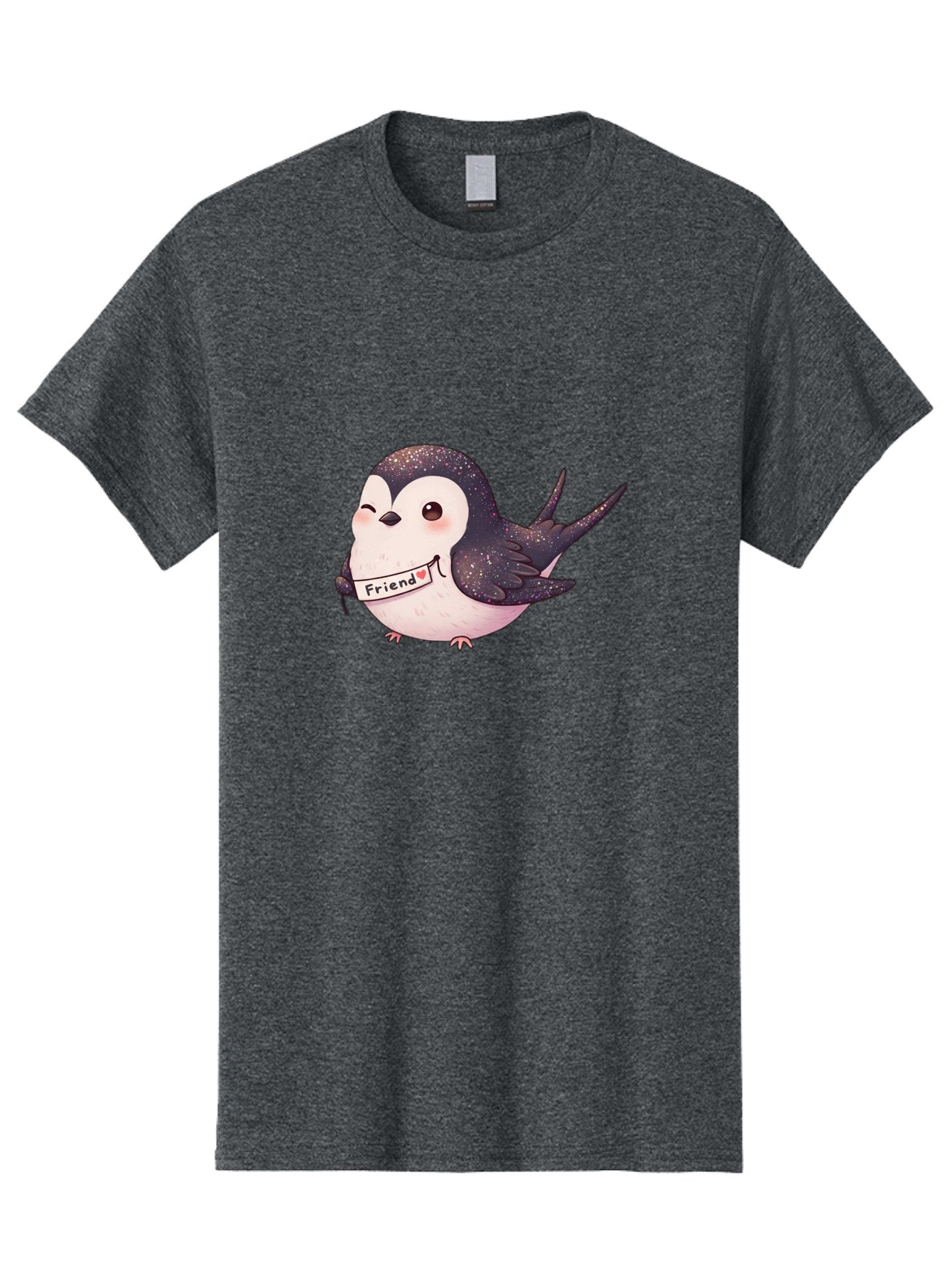 Friend Men'S Graphic Tee, 100% Cotton, Comfortable Casual Summer Wear, Machine Washable, Cartoon Bird, Friendship Symbol, Cute Animal, Bird Holding Sign, Sweet Gesture, Friendship Gift, Friendship Card, Adorable Illustration, Friendship Theme, Bae182 3