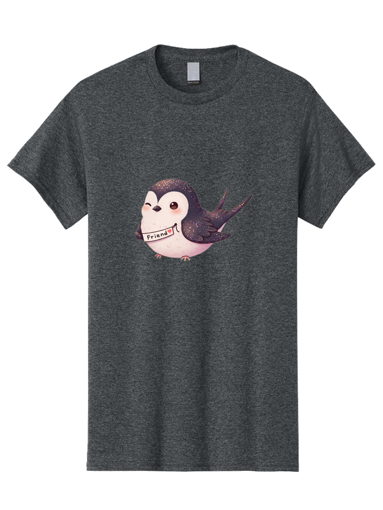 Friend Men'S Graphic Tee, 100% Cotton, Comfortable Casual Summer Wear, Machine Washable, Cartoon Bird, Friendship Symbol, Cute Animal, Bird Holding Sign, Sweet Gesture, Friendship Gift, Friendship Card, Adorable Illustration, Friendship Theme, Bae182 9