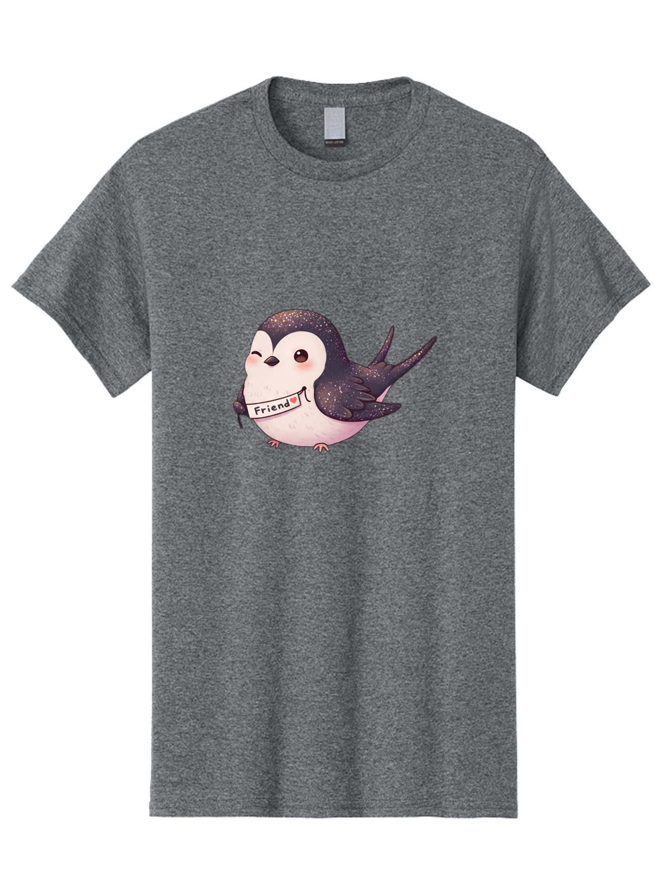 Friend Men'S Graphic Tee, 100% Cotton, Comfortable Casual Summer Wear, Machine Washable, Cartoon Bird, Friendship Symbol, Cute Animal, Bird Holding Sign, Sweet Gesture, Friendship Gift, Friendship Card, Adorable Illustration, Friendship Theme, Bae182 8