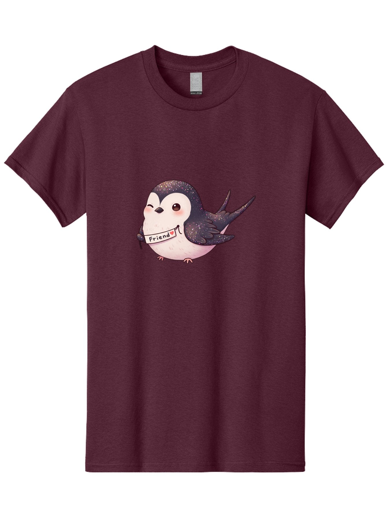 Friend Men'S Graphic Tee, 100% Cotton, Comfortable Casual Summer Wear, Machine Washable, Cartoon Bird, Friendship Symbol, Cute Animal, Bird Holding Sign, Sweet Gesture, Friendship Gift, Friendship Card, Adorable Illustration, Friendship Theme, Bae182 15