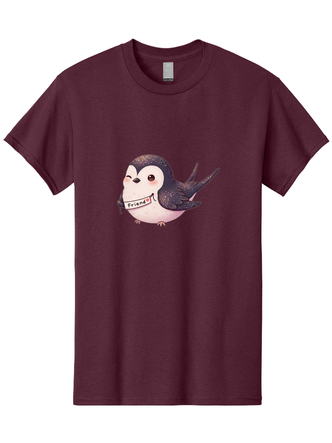 Friend Men'S Graphic Tee, 100% Cotton, Comfortable Casual Summer Wear, Machine Washable, Cartoon Bird, Friendship Symbol, Cute Animal, Bird Holding Sign, Sweet Gesture, Friendship Gift, Friendship Card, Adorable Illustration, Friendship Theme, Bae182