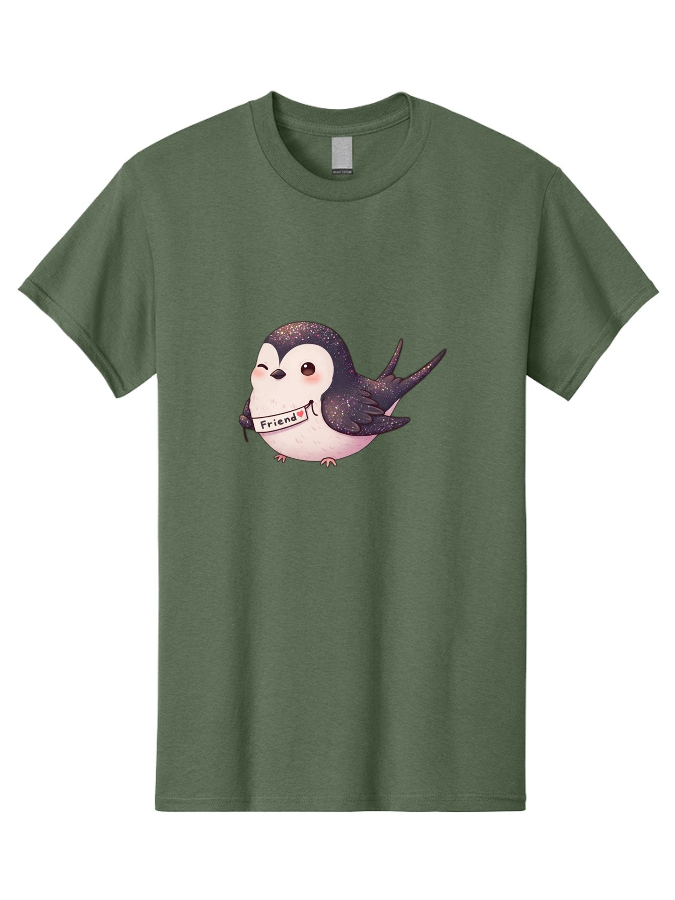 Friend Men'S Graphic Tee, 100% Cotton, Comfortable Casual Summer Wear, Machine Washable, Cartoon Bird, Friendship Symbol, Cute Animal, Bird Holding Sign, Sweet Gesture, Friendship Gift, Friendship Card, Adorable Illustration, Friendship Theme, Bae182 10