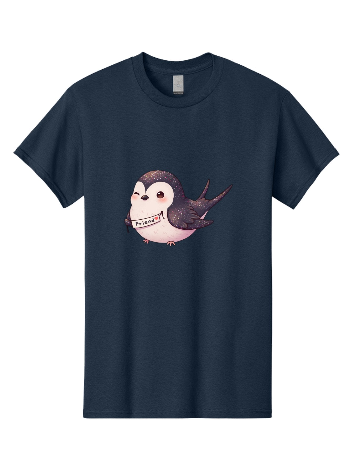 Friend Men'S Graphic Tee, 100% Cotton, Comfortable Casual Summer Wear, Machine Washable, Cartoon Bird, Friendship Symbol, Cute Animal, Bird Holding Sign, Sweet Gesture, Friendship Gift, Friendship Card, Adorable Illustration, Friendship Theme, Bae182 4