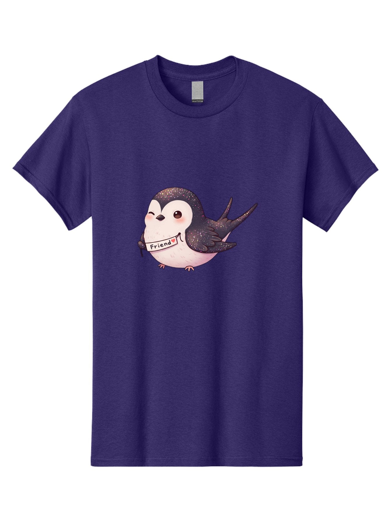 Friend Men'S Graphic Tee, 100% Cotton, Comfortable Casual Summer Wear, Machine Washable, Cartoon Bird, Friendship Symbol, Cute Animal, Bird Holding Sign, Sweet Gesture, Friendship Gift, Friendship Card, Adorable Illustration, Friendship Theme, Bae182 11