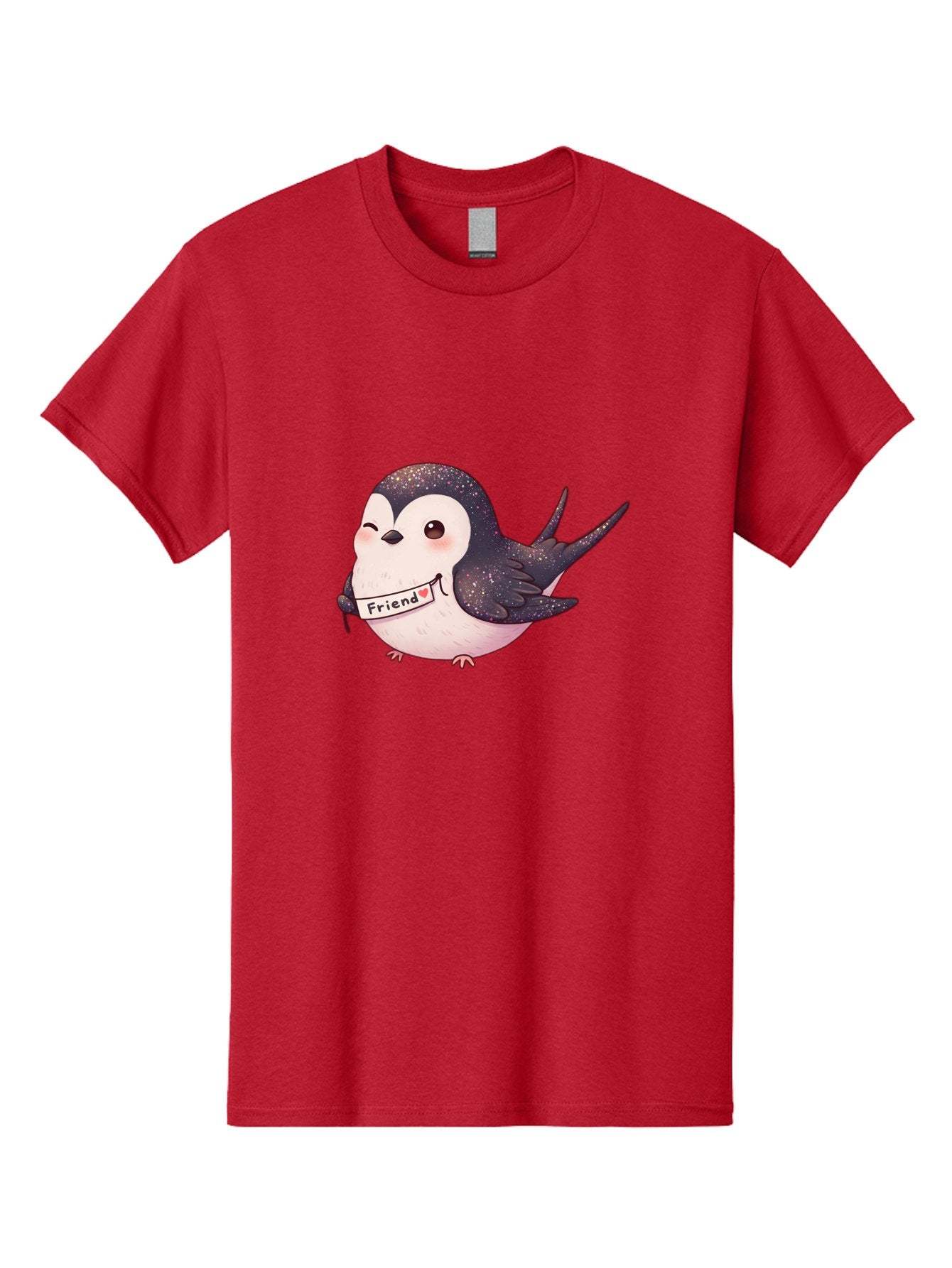Friend Men'S Graphic Tee, 100% Cotton, Comfortable Casual Summer Wear, Machine Washable, Cartoon Bird, Friendship Symbol, Cute Animal, Bird Holding Sign, Sweet Gesture, Friendship Gift, Friendship Card, Adorable Illustration, Friendship Theme, Bae182 6