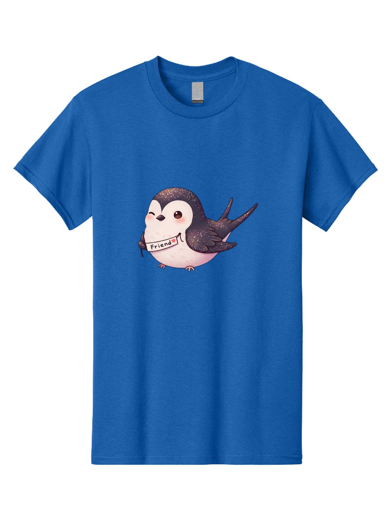 Friend Men'S Graphic Tee, 100% Cotton, Comfortable Casual Summer Wear, Machine Washable, Cartoon Bird, Friendship Symbol, Cute Animal, Bird Holding Sign, Sweet Gesture, Friendship Gift, Friendship Card, Adorable Illustration, Friendship Theme, Bae182 12