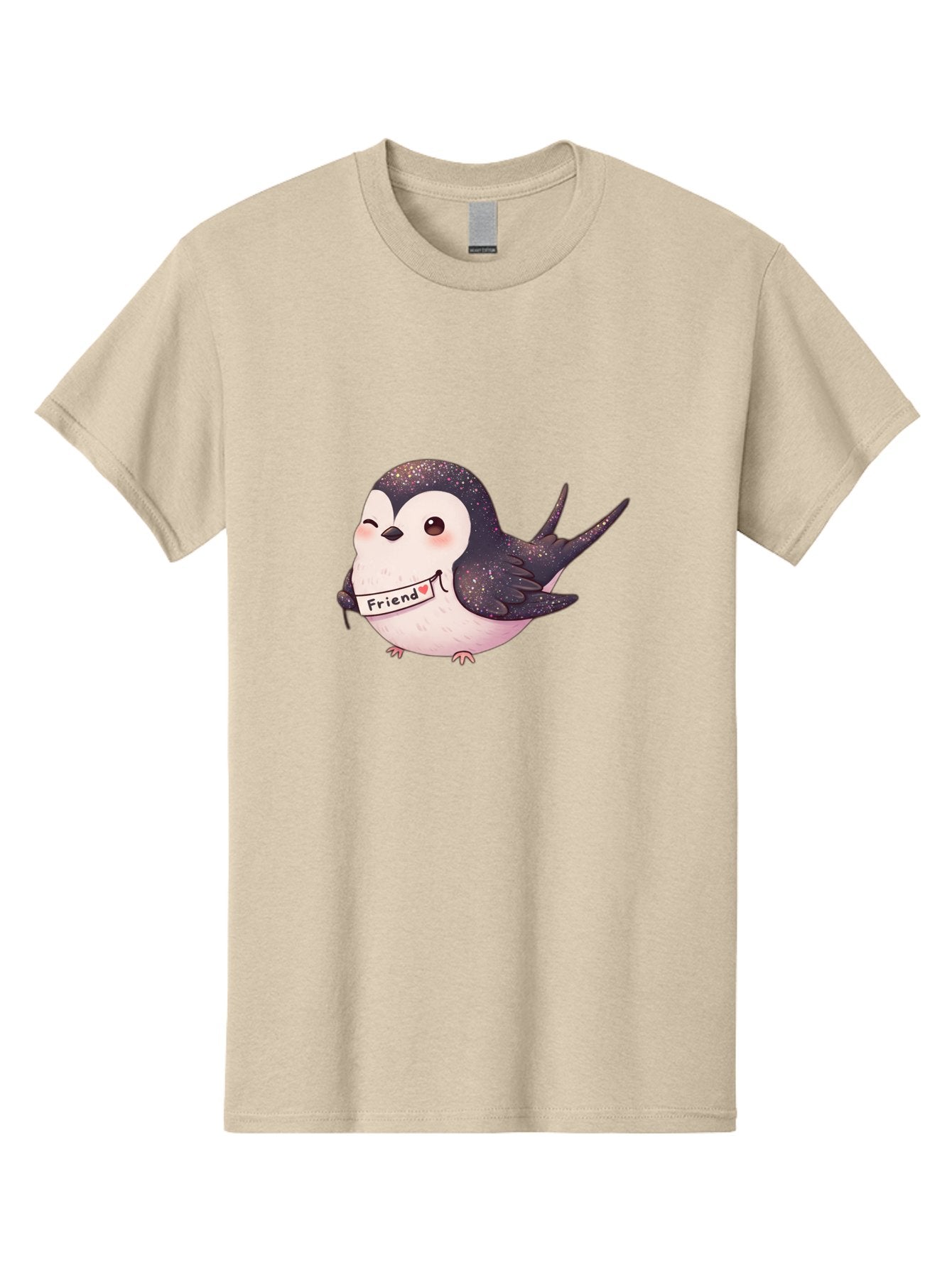 Friend Men'S Graphic Tee, 100% Cotton, Comfortable Casual Summer Wear, Machine Washable, Cartoon Bird, Friendship Symbol, Cute Animal, Bird Holding Sign, Sweet Gesture, Friendship Gift, Friendship Card, Adorable Illustration, Friendship Theme, Bae182 9