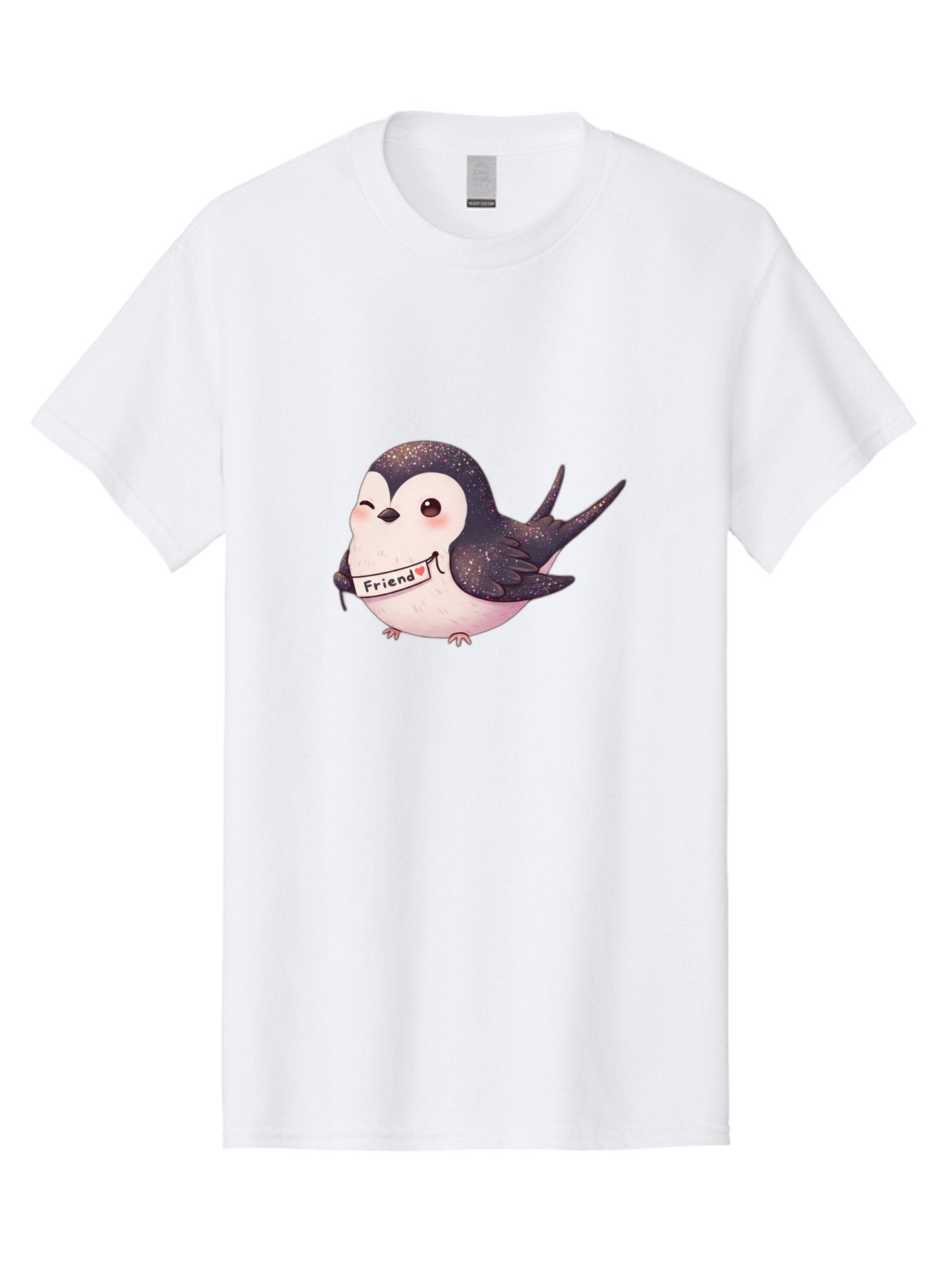 Friend Men'S Graphic Tee, 100% Cotton, Comfortable Casual Summer Wear, Machine Washable, Cartoon Bird, Friendship Symbol, Cute Animal, Bird Holding Sign, Sweet Gesture, Friendship Gift, Friendship Card, Adorable Illustration, Friendship Theme, Bae182 7