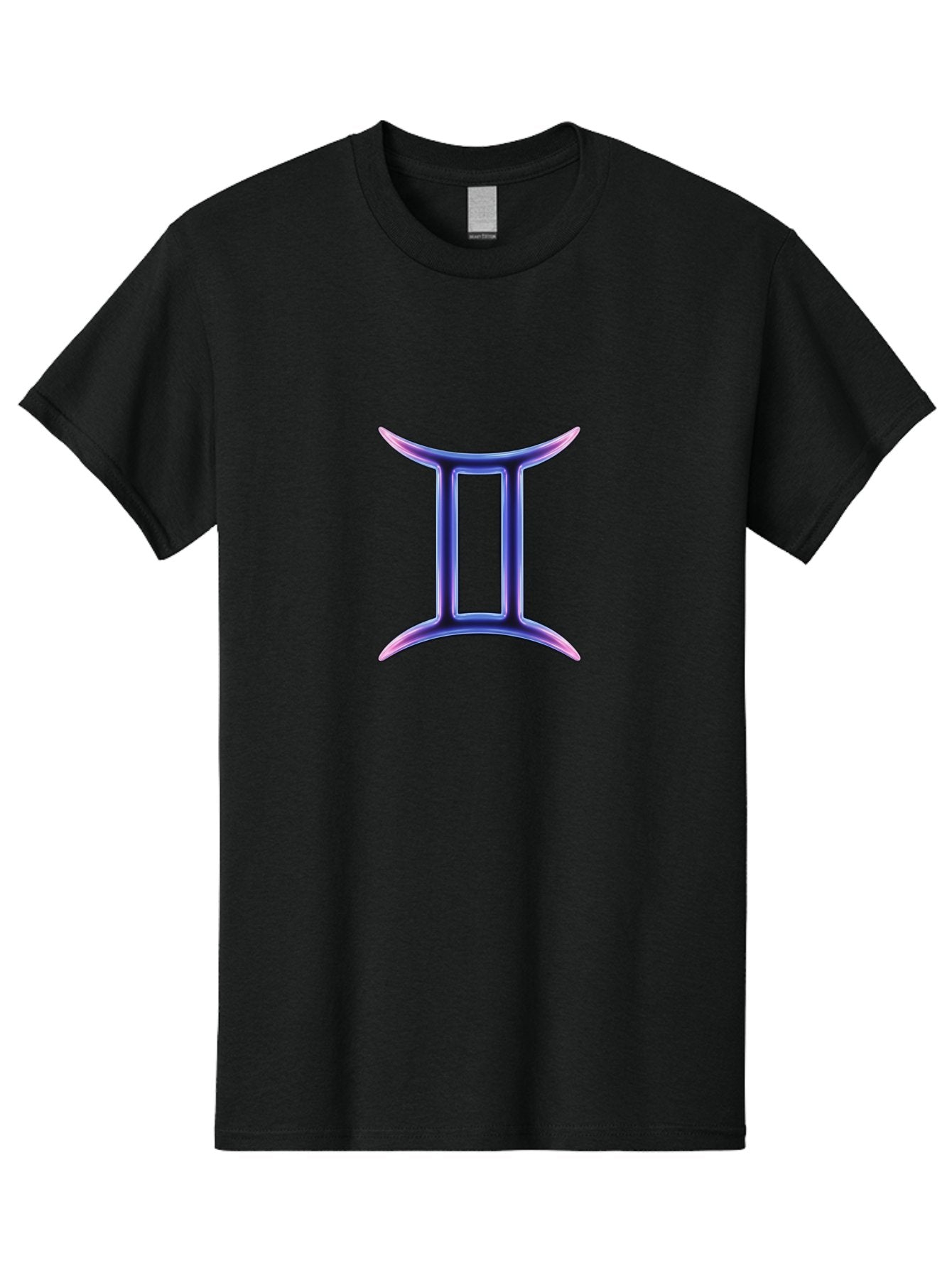 Gemini-Zodiac-Symbol Men'S Graphic Tee, 100% Cotton, Comfortable Casual Summer Wear, Machine Washable, Gemini Zodiac Sign, Astrological Symbol, Purple Gradient, Mystical Icon, Horoscope Sign, Dualistic Representation, Air Sign Bae186