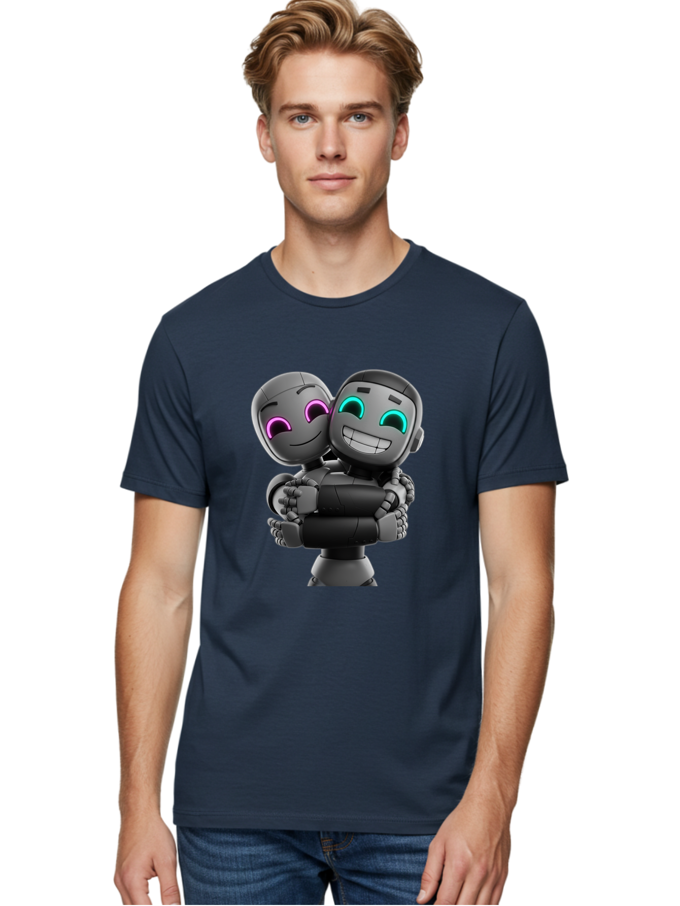 Gemini Men'S Graphic Tee, 100% Cotton, Comfortable Casual Summer Wear, Machine Washable, Ai Robots, Robot Friendship, Digital Companions, Futuristic Technology, Robotic Love, Innovative Design, Artificial Intelligence, Modern Robotics, Bae187 30