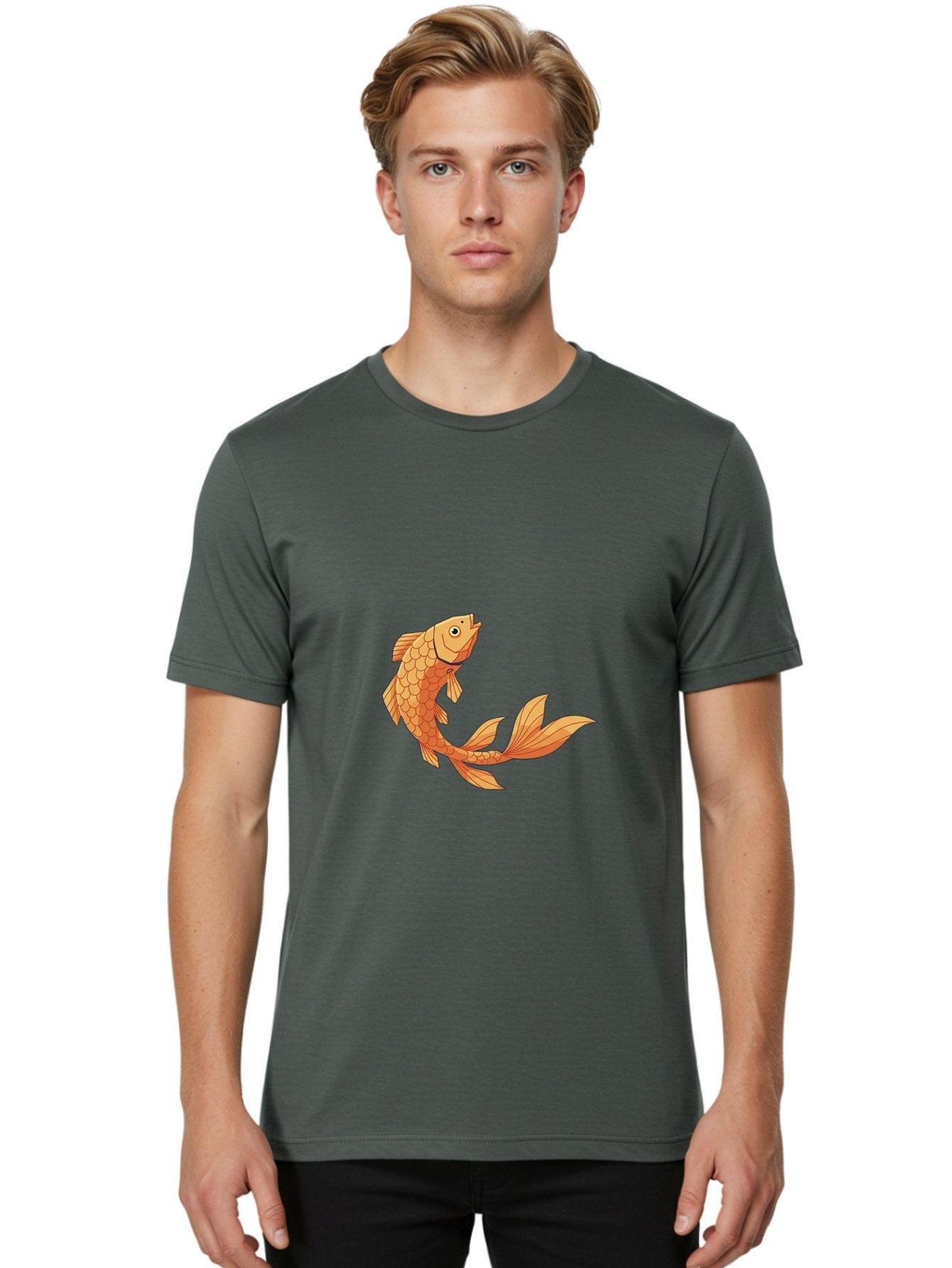 Goldfish-1 Men'S Graphic Tee, 100% Cotton, Comfortable Casual Summer Wear, Machine Washable, Goldfish, Orange Scales, Cartoon Character, Aquatic Life, Fish Illustration, Pet Fish, Koi Fish, Orange Fins, Orange Tail Bae188 17