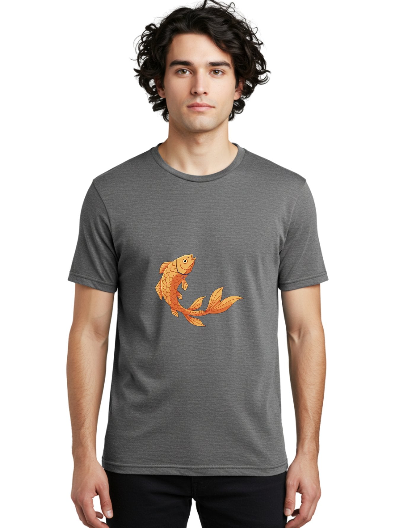 Goldfish-1 Men'S Graphic Tee, 100% Cotton, Comfortable Casual Summer Wear, Machine Washable, Goldfish, Orange Scales, Cartoon Character, Aquatic Life, Fish Illustration, Pet Fish, Koi Fish, Orange Fins, Orange Tail Bae188 16