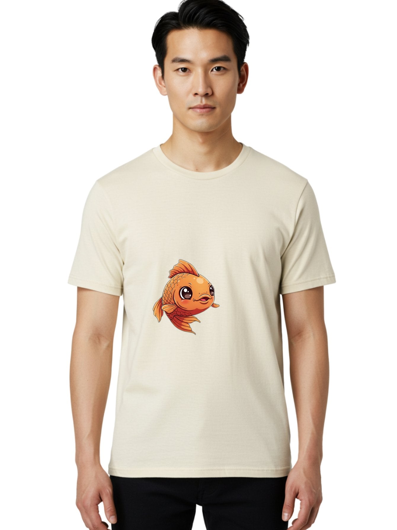 Goldfish Men'S Graphic Tee, 100% Cotton, Comfortable Casual Summer Wear, Machine Washable, Cartoon Goldfish, Orange Fish, Kawaii Character, Adorable Face, Cute Illustration, Whimsical Design, Playful Expression, Digital Art, Animated Character Bae190 22