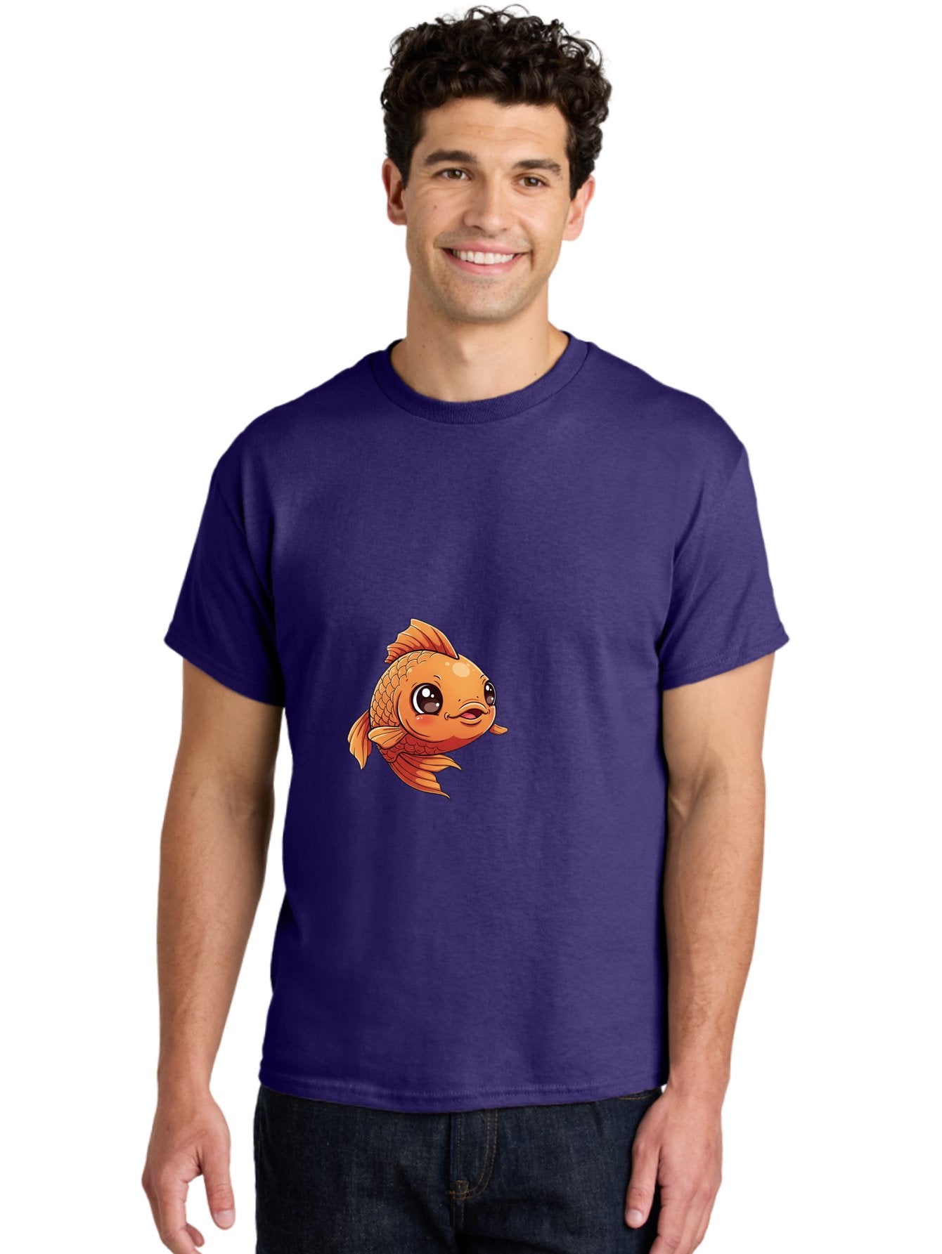 Goldfish Men'S Graphic Tee, 100% Cotton, Comfortable Casual Summer Wear, Machine Washable, Cartoon Goldfish, Orange Fish, Kawaii Character, Adorable Face, Cute Illustration, Whimsical Design, Playful Expression, Digital Art, Animated Character Bae190 28
