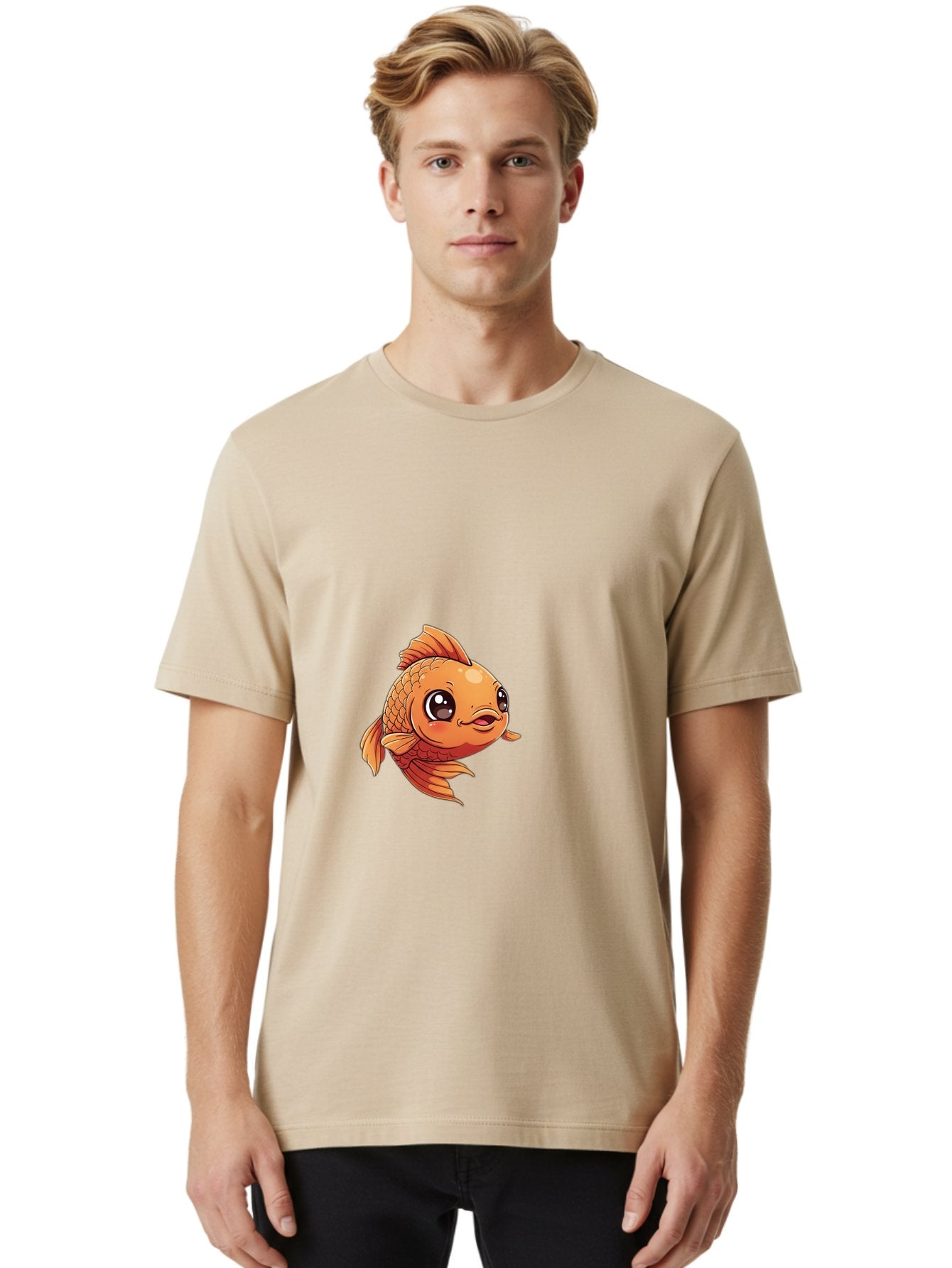 Goldfish Men'S Graphic Tee, 100% Cotton, Comfortable Casual Summer Wear, Machine Washable, Cartoon Goldfish, Orange Fish, Kawaii Character, Adorable Face, Cute Illustration, Whimsical Design, Playful Expression, Digital Art, Animated Character Bae190 23