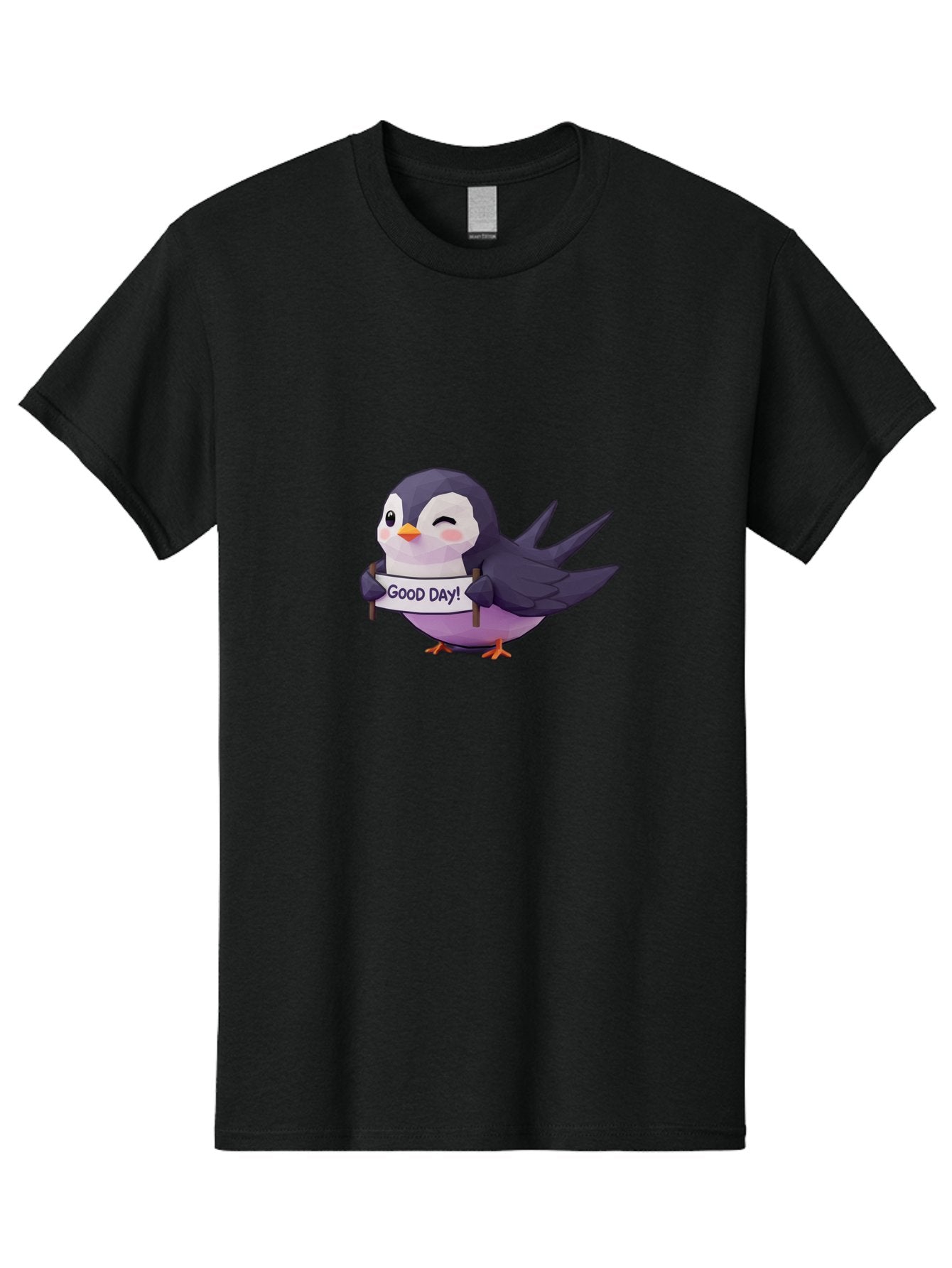 Good-Day-Bird Men'S Graphic Tee, 100% Cotton, Comfortable Casual Summer Wear, Machine Washable, Cartoon Bird, Good Day Sign, Kawaii Animal, Cute Illustration, Purple Bird, Winking Bird, Positive Vibes, Morning Motivation, Funny Graphics, Bae191 3
