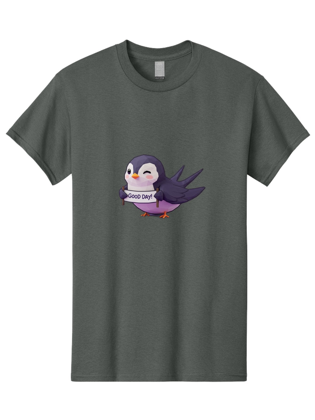 Good-Day-Bird Men'S Graphic Tee, 100% Cotton, Comfortable Casual Summer Wear, Machine Washable, Cartoon Bird, Good Day Sign, Kawaii Animal, Cute Illustration, Purple Bird, Winking Bird, Positive Vibes, Morning Motivation, Funny Graphics, Bae191 7