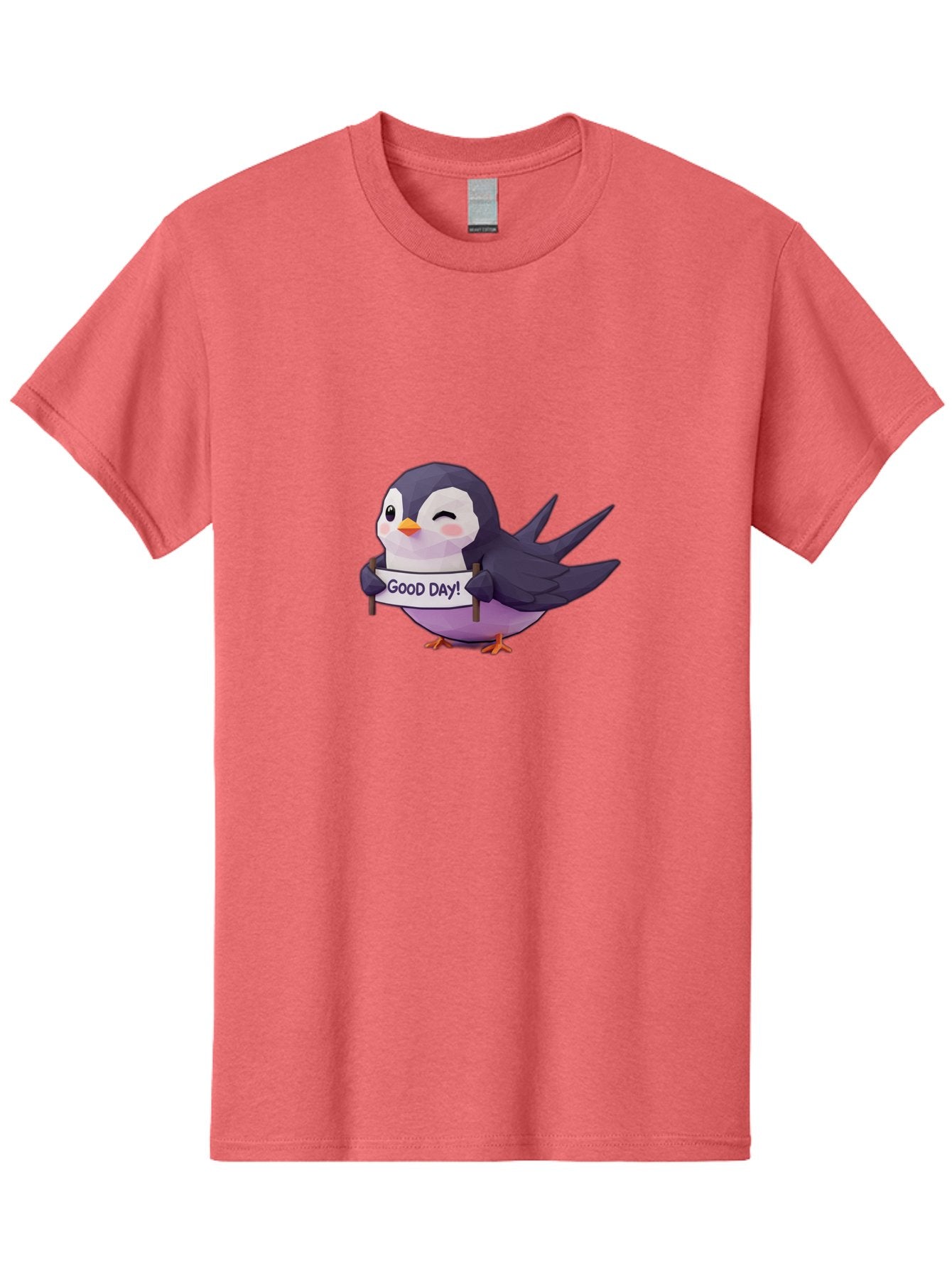 Good-Day-Bird Men'S Graphic Tee, 100% Cotton, Comfortable Casual Summer Wear, Machine Washable, Cartoon Bird, Good Day Sign, Kawaii Animal, Cute Illustration, Purple Bird, Winking Bird, Positive Vibes, Morning Motivation, Funny Graphics, Bae191 11