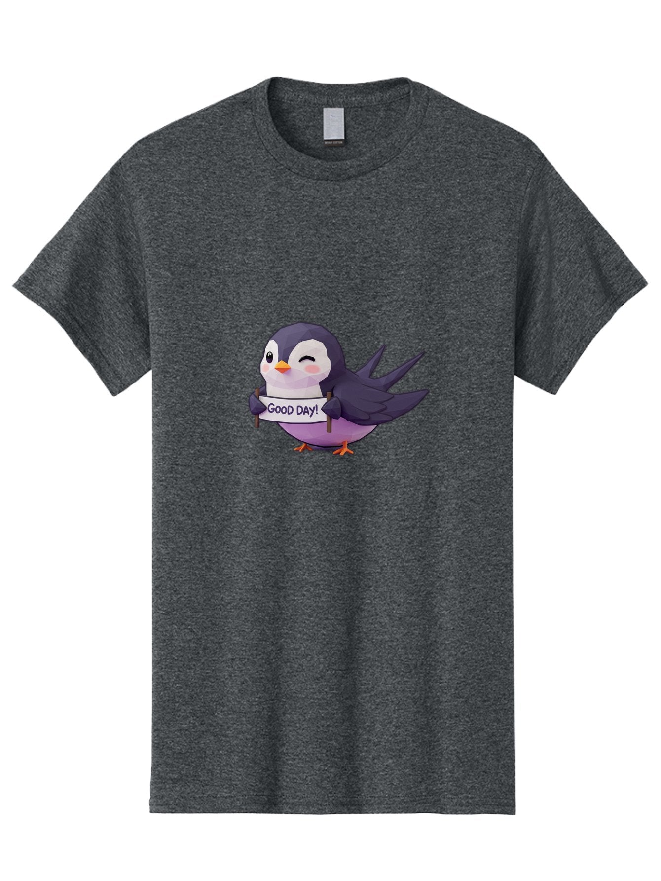 Good-Day-Bird Men'S Graphic Tee, 100% Cotton, Comfortable Casual Summer Wear, Machine Washable, Cartoon Bird, Good Day Sign, Kawaii Animal, Cute Illustration, Purple Bird, Winking Bird, Positive Vibes, Morning Motivation, Funny Graphics, Bae191 12