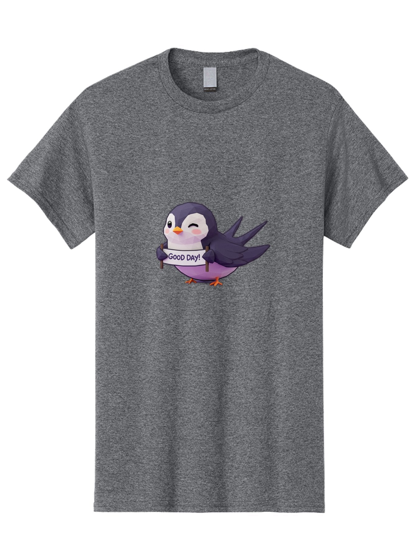 Good-Day-Bird Men'S Graphic Tee, 100% Cotton, Comfortable Casual Summer Wear, Machine Washable, Cartoon Bird, Good Day Sign, Kawaii Animal, Cute Illustration, Purple Bird, Winking Bird, Positive Vibes, Morning Motivation, Funny Graphics, Bae191 13
