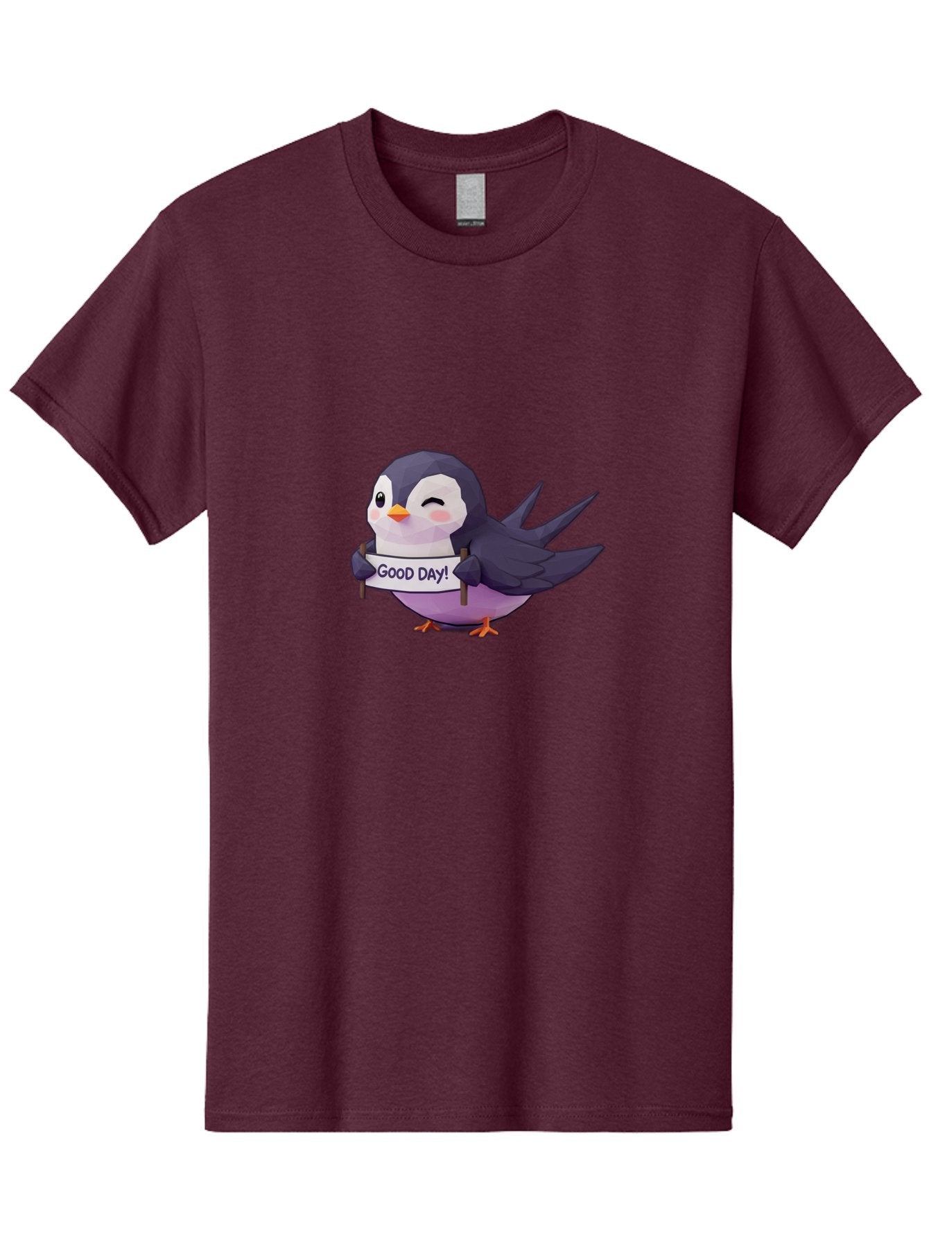 Good-Day-Bird Men'S Graphic Tee, 100% Cotton, Comfortable Casual Summer Wear, Machine Washable, Cartoon Bird, Good Day Sign, Kawaii Animal, Cute Illustration, Purple Bird, Winking Bird, Positive Vibes, Morning Motivation, Funny Graphics, Bae191 10