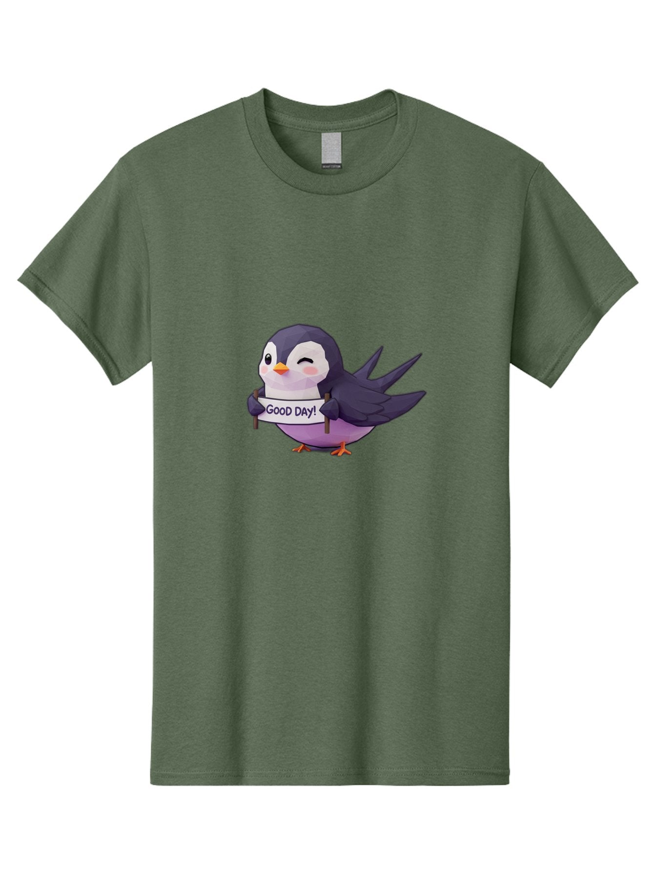 Good-Day-Bird Men'S Graphic Tee, 100% Cotton, Comfortable Casual Summer Wear, Machine Washable, Cartoon Bird, Good Day Sign, Kawaii Animal, Cute Illustration, Purple Bird, Winking Bird, Positive Vibes, Morning Motivation, Funny Graphics, Bae191 6