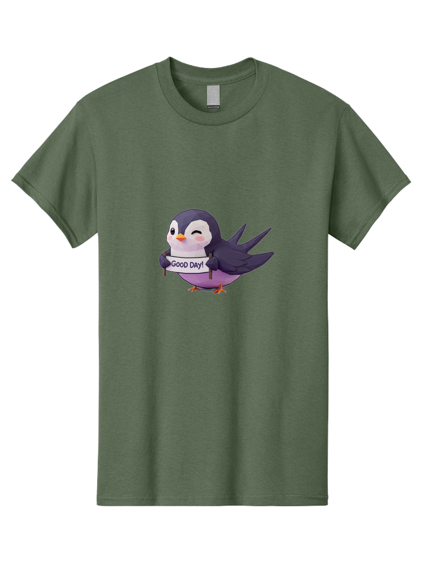 Good-Day-Bird Men'S Graphic Tee, 100% Cotton, Comfortable Casual Summer Wear, Machine Washable, Cartoon Bird, Good Day Sign, Kawaii Animal, Cute Illustration, Purple Bird, Winking Bird, Positive Vibes, Morning Motivation, Funny Graphics, Bae191 7