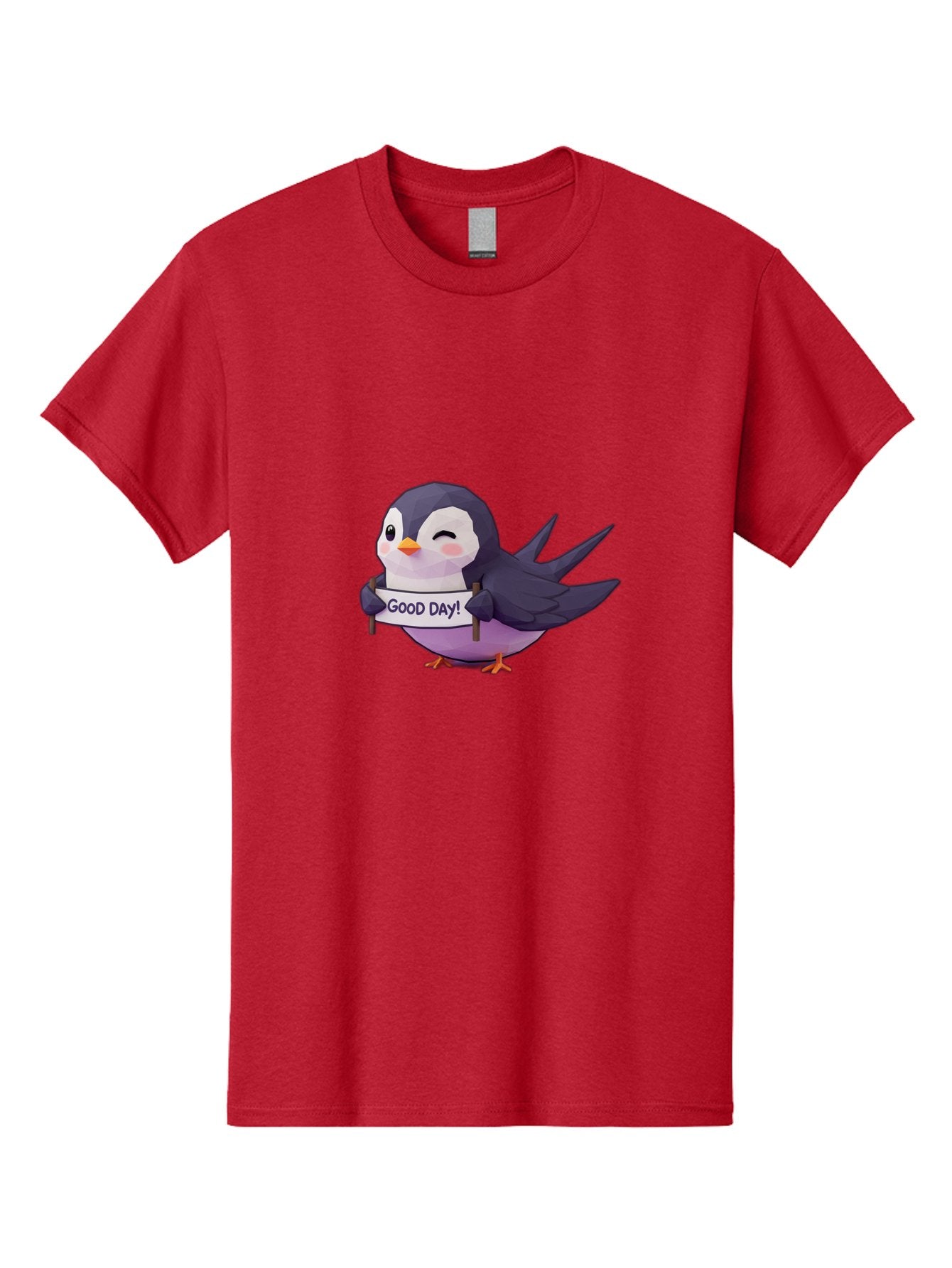 Good-Day-Bird Men'S Graphic Tee, 100% Cotton, Comfortable Casual Summer Wear, Machine Washable, Cartoon Bird, Good Day Sign, Kawaii Animal, Cute Illustration, Purple Bird, Winking Bird, Positive Vibes, Morning Motivation, Funny Graphics, Bae191 4